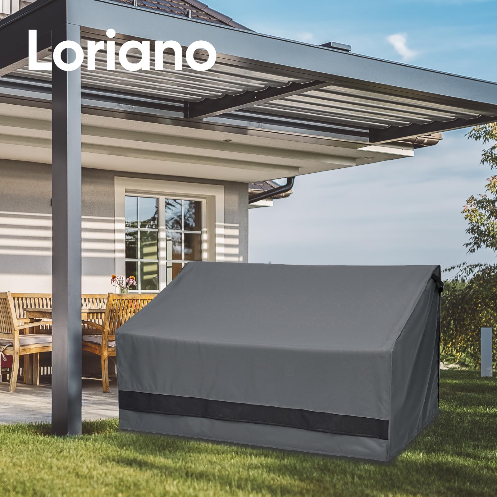 Loriano Housse de meubles de patio imperméable 600D pour causeuse d'extérieur 2 places 152,4 x 101,6 x 83,3 cm Gris