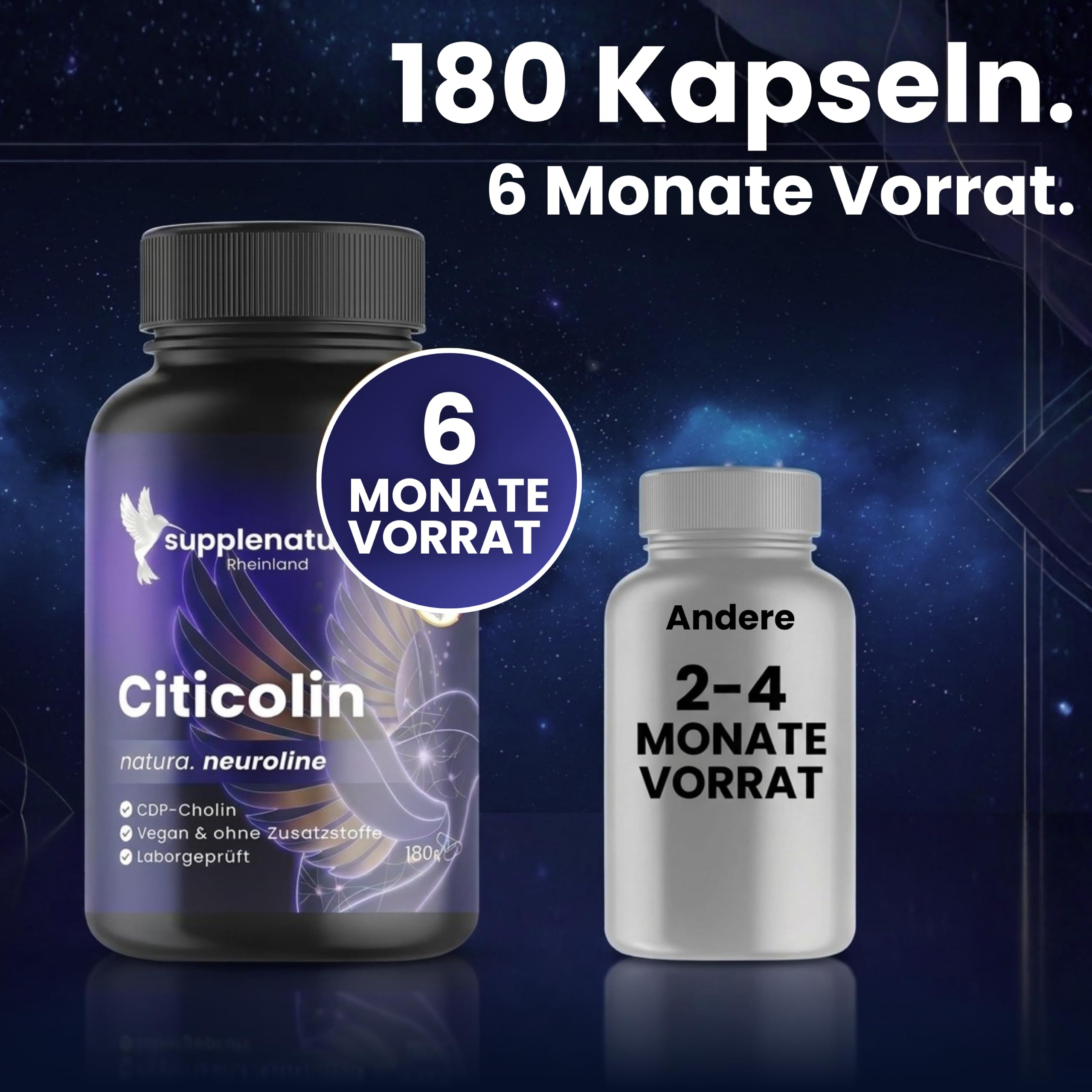 EINFÜHRUNGSANGEBOT I Citicolin (CDP Cholin) Kapseln I 250mg NEU: NEUROLINE, Laborgeprüft & ohne Zusatzstoffe, Deutsche Herstellung, Citicoline von SUPPLENATURA®