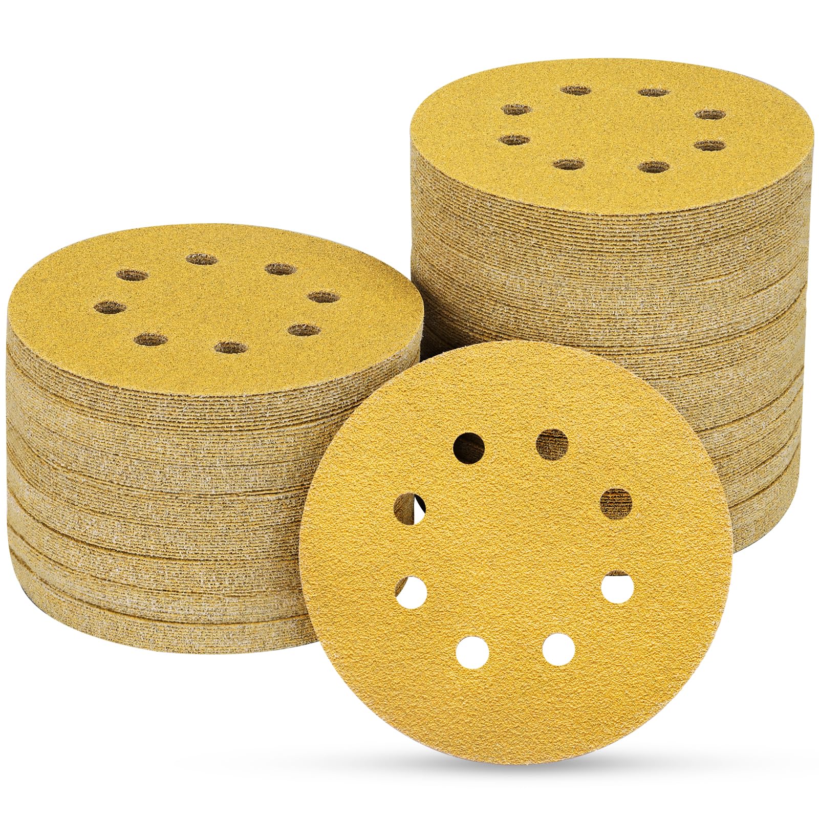 100 dischi abrasivi da 12,7 cm, grana 80, carta vetrata per levigatrice orbitale casuale | Premium Gold Orbital Sander Pads,Hook and Loop carta abrasiva dischi levigatrici,Dischi abrasivi per metallo, auto, legno