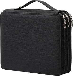 Canvas 120 Slots Pencil Case 3-Layer Zipped Holder w/Handle