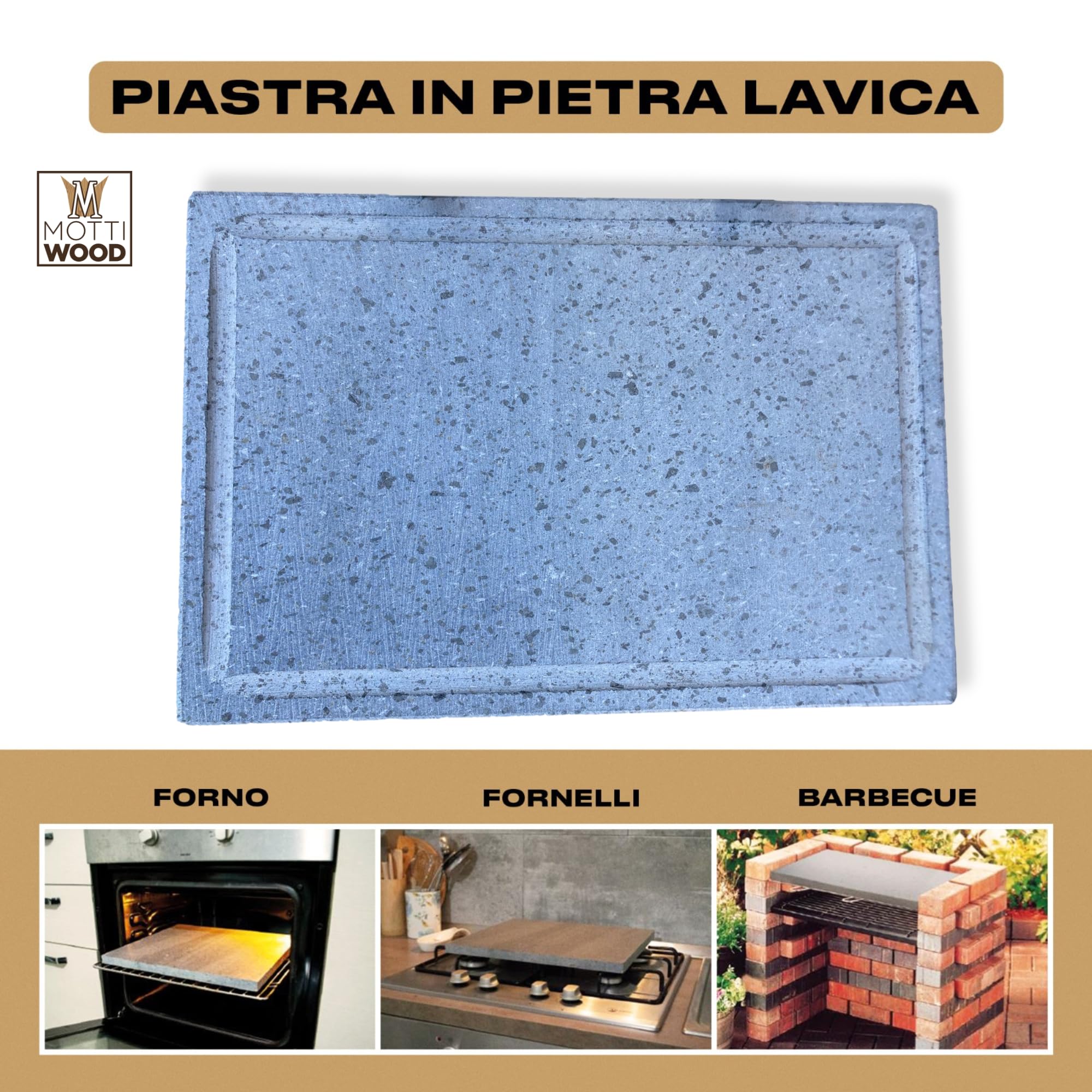 Pietra Lavica Siciliana con Scolo, Piastra Liscia Pietra Ollare, Rettangolare, 30x38x1.5hcm, Refrattaria, Made in Italy