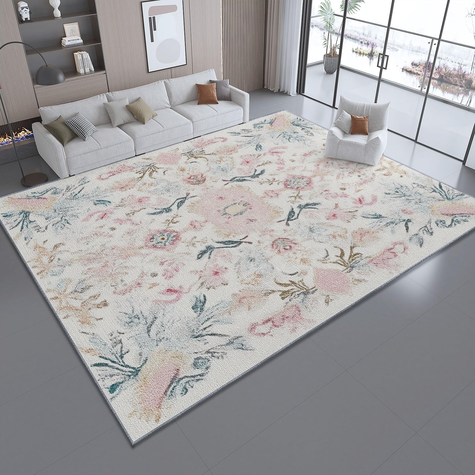 Tapis d'entrée William Morris anti-glisse paillasson intérieur anti-salissure rose vert 90x150