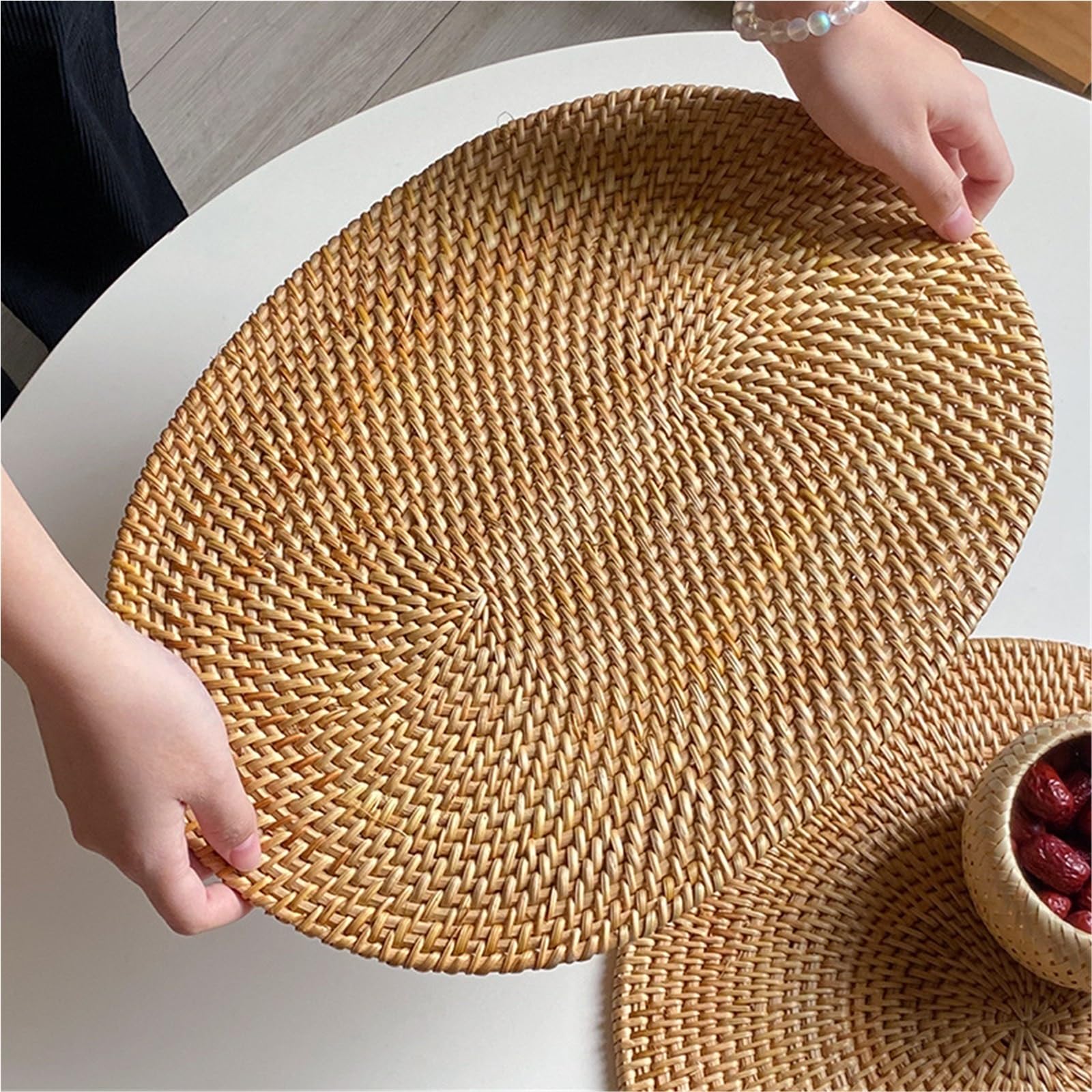 Sets de Table en Osier Napperon Ovale tissé en rotin, 1 pièce, antidérapant, résistant à la Chaleur, Tapis de décoration Table Manger Cuisine Domicile(L)