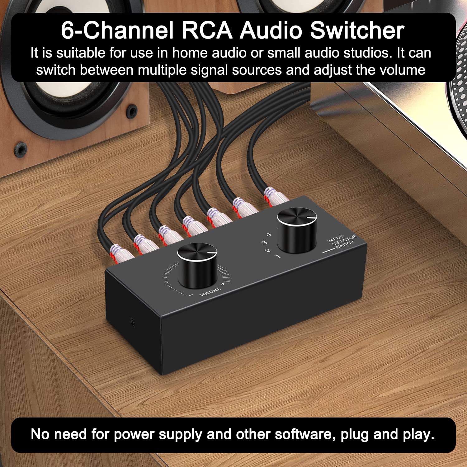 Commutatore audio, commutatore audio stereo RCA, Plug & Play, compatibile con TV, lettore Blu-ray, lettore DVD, CD, amplificatore, altoparlante (RCA Audio Switcher 6 in 1out)