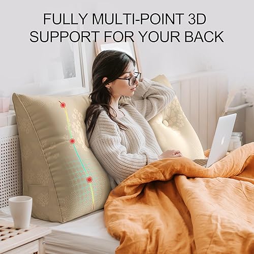 Vista 66 de WOWMAX Almohada de cabecera tamaño Queen Triangular Almohada de cuña para cabecero, almohada grande para cama con funda extraíble, 85% lino 15%