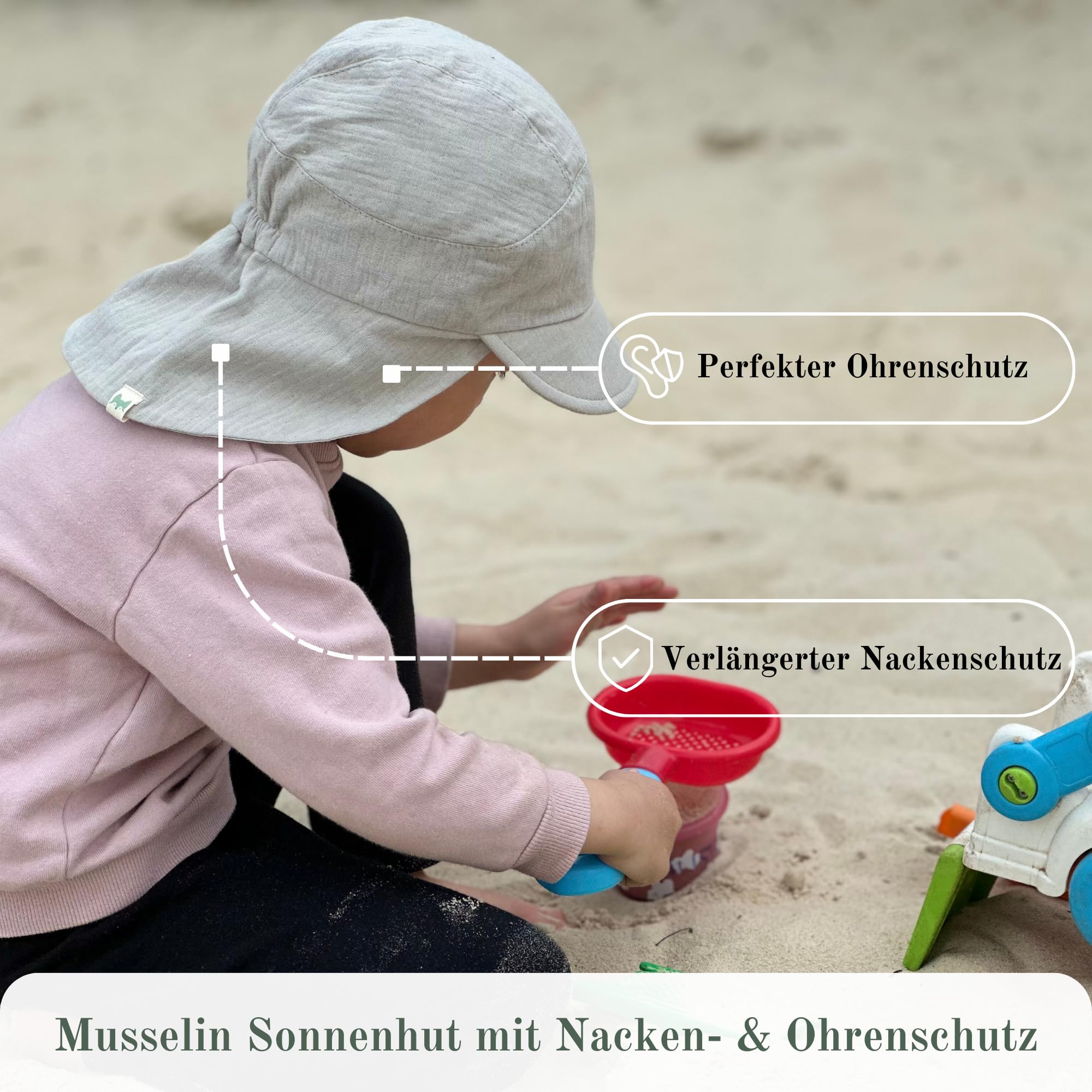 Cappello da sole in mussola con protezione per collo e orecchie, protezione UV (UPF 50+), per neonati e bambini, unisex