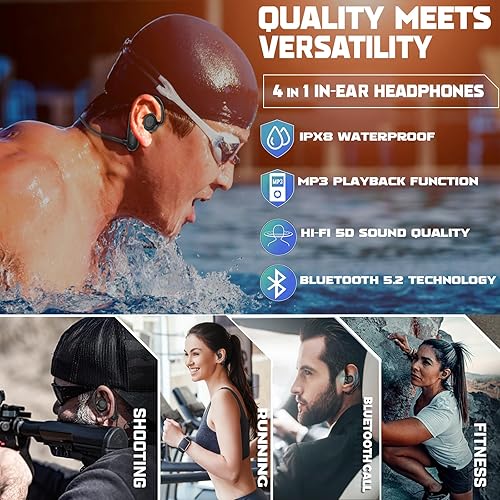 Miniatura 7 de MTYBBYH Auriculares de natación, IPX8 impermeables para natación, 32 GB, reproductor de MP3, inalámbrico, Bluetooth 5.3, auriculares impermeables