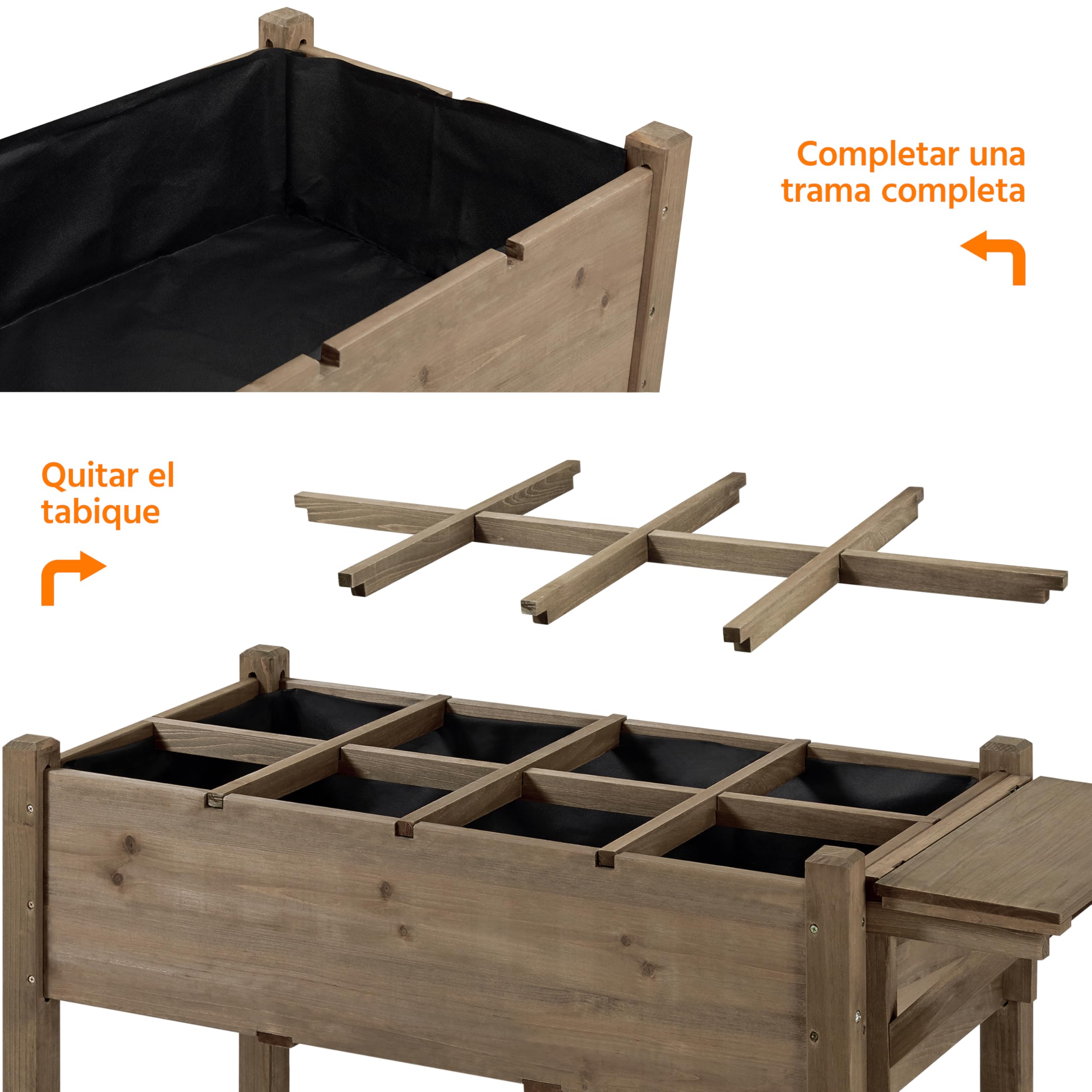 Yaheetech Huerto Urbano con Estante 123,5x54x80cm Macetero Jardinera Elevada de Madera Abeto con Rejillas de Cultivo Extraíbles y Forro Interior de Tela para Jardín/Terraza/Balcón Marrón Oscuro