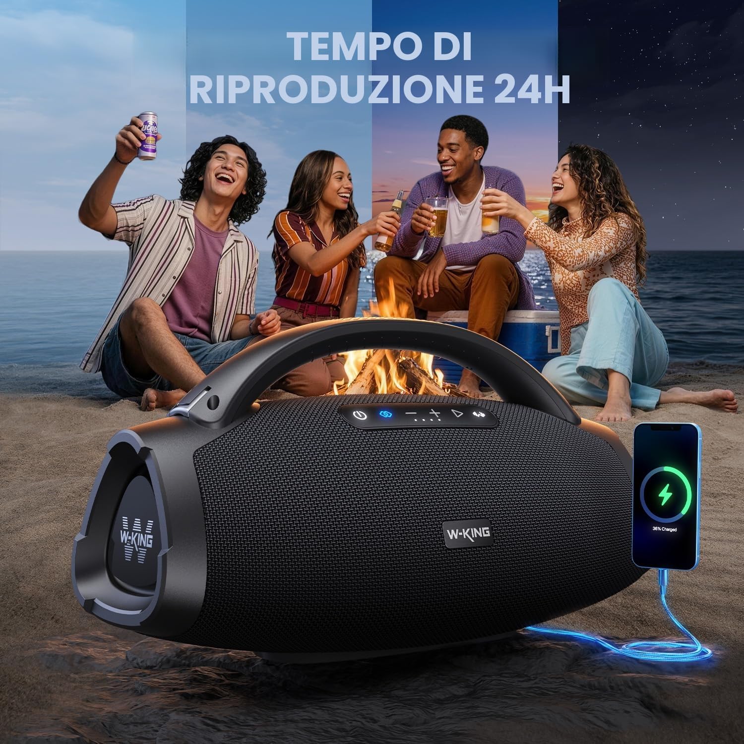 W-KING 330W MAX 200W RMS Cassa Bluetooth Potente Portatile Altoparlanti con 7.5'' Subwoofer/40Hz Deep BASS/APP/IPX7 Impermeabile/30H/BT 5.4/Ingresso Mic/Chitarra/OTG/AUX/TF, Party Wireless Speaker