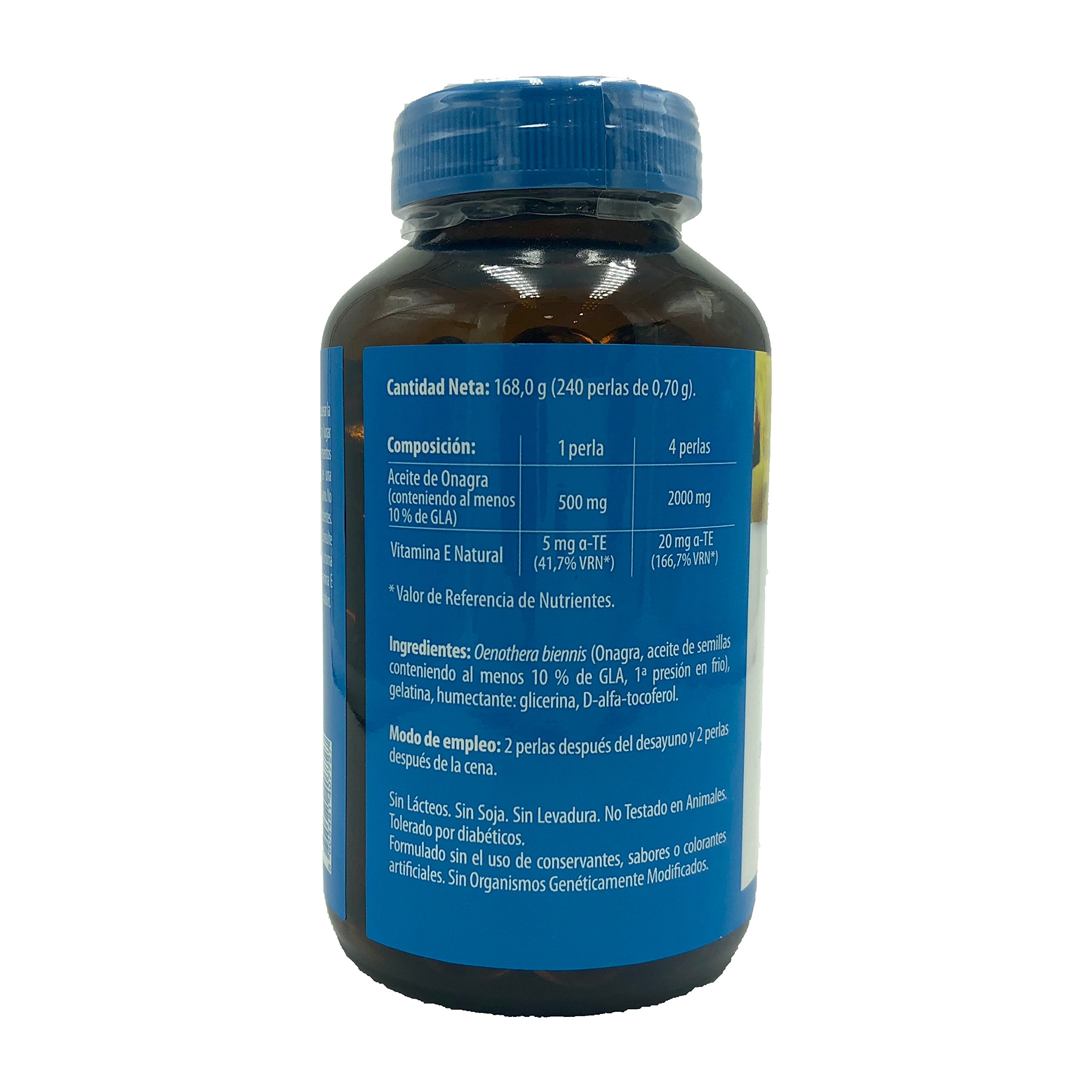 NATURMIL Aceite de Onagra 500mg con Vitamina E - 240 Perlas, Apoyo Hormonal y Piel, Sin Gluten