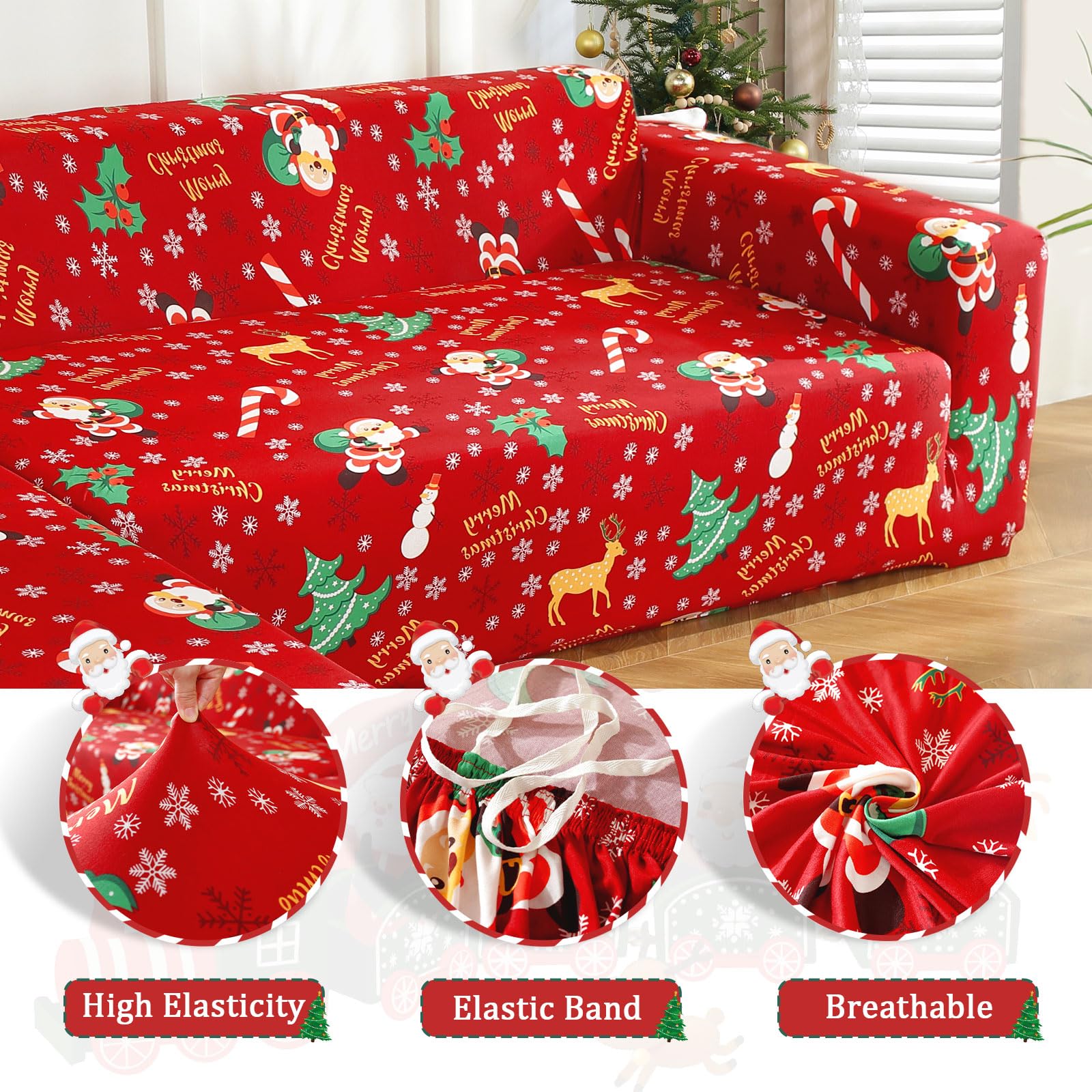 Jaotto Copridivano con Penisola Elasticizzato A Sinistra Destra, Fodere Copridivano Angolare Universale, Copridivano Antigraffio Gatto Chaise Longue a Forma di L(3 Posti+3 Posti,Xmas Ladro)