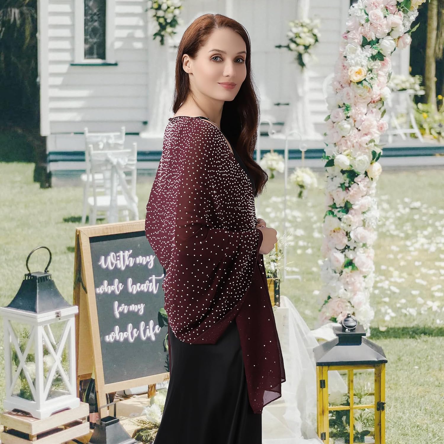 Ladiery Shawl and Wraps for Evening Dresses, Soft Sheer Chiffon Sparkly Rhinestone Wedding Scarf Formal Shawl Wraps for Women - Image 5