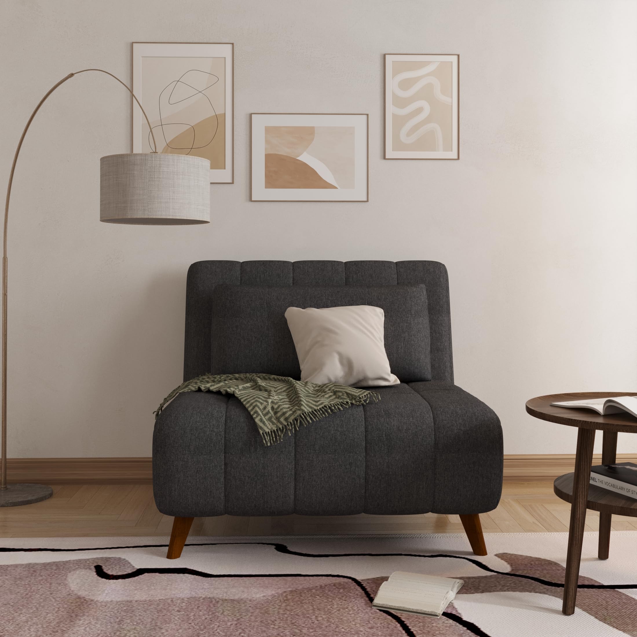 Artdeco Home 40" W Convertible Futon Chair with Matching Pillow(s) for Small Space Living Room and Apartment (03 Charcoal)