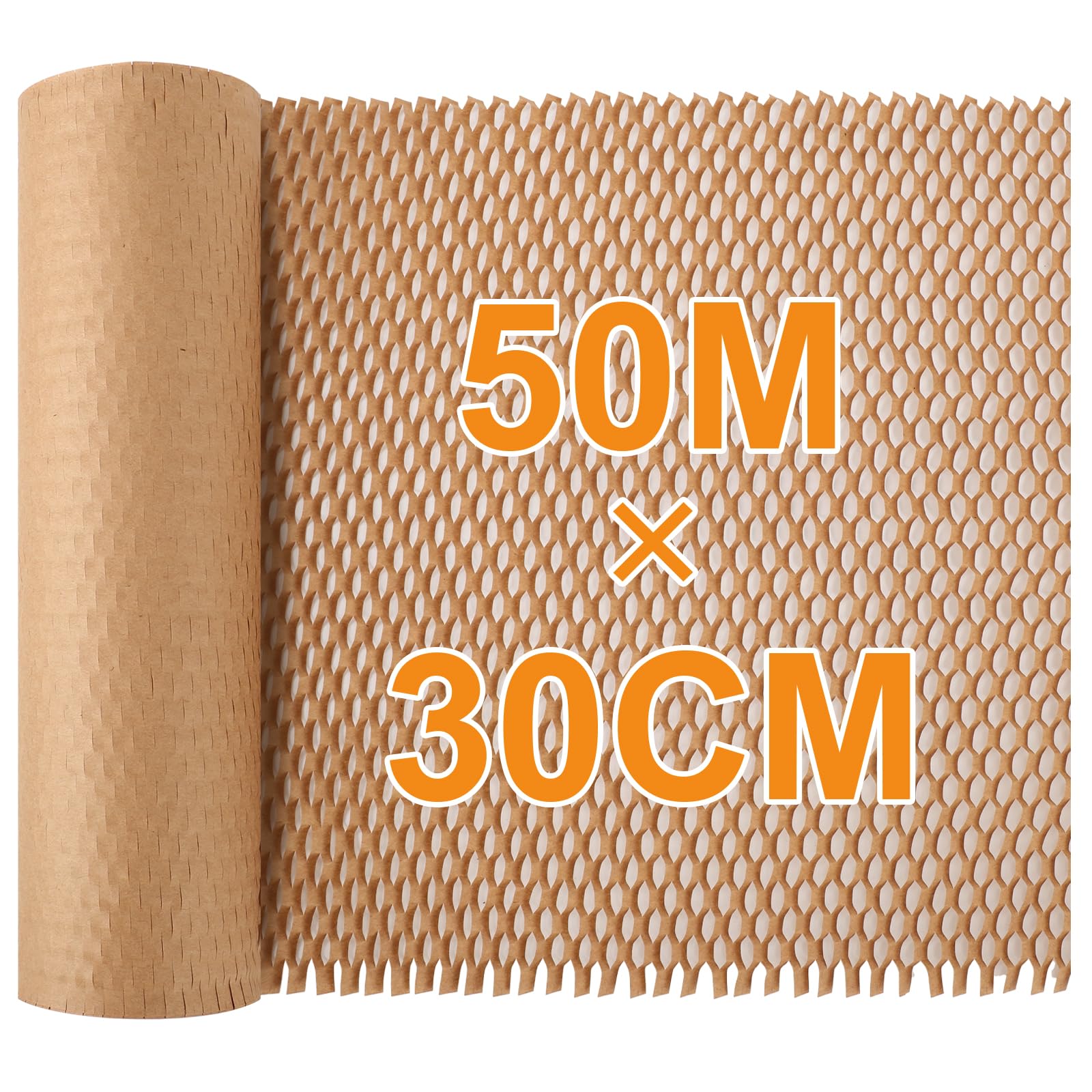 Dntorx Honeycomb Packaging Paper Bubble Wrap Wrapping Paper 1 Roll 50M x 30cm - Kraft Cushioning Roll for Moving House, Shipping Glassware,Wine Bottles, Ceramics, Gifts