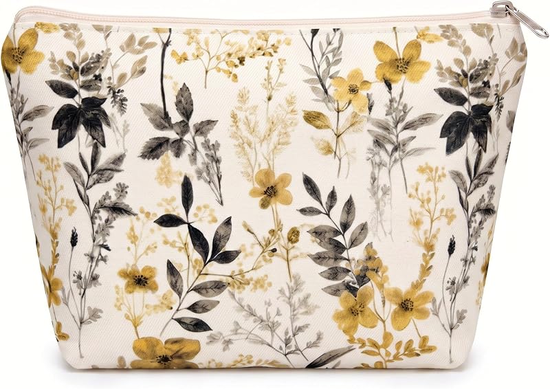 Necessaire OFY pequena com zíper e estampa floral Beige Flowers 17
