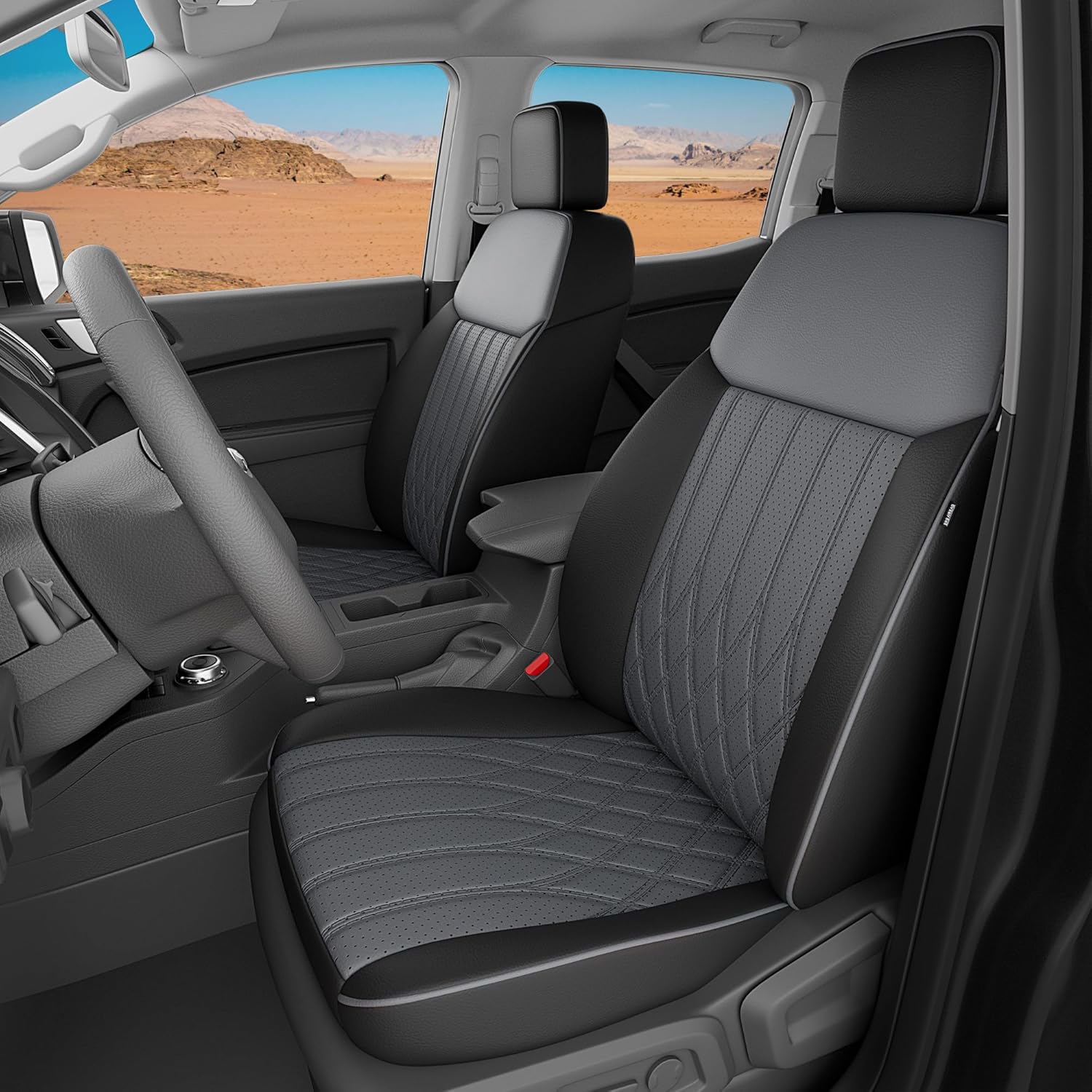 Seat Covers for Ford Ranger SuperCrew5 XLT Lariat 2019 2020 2021 2022 2023 & SuperCrew5 XL 2021-2023 Full Set, Rear w/Cup Holder, Leather Seat Cover Accessories Black Grey 2019-2023 Full Set Black Grey