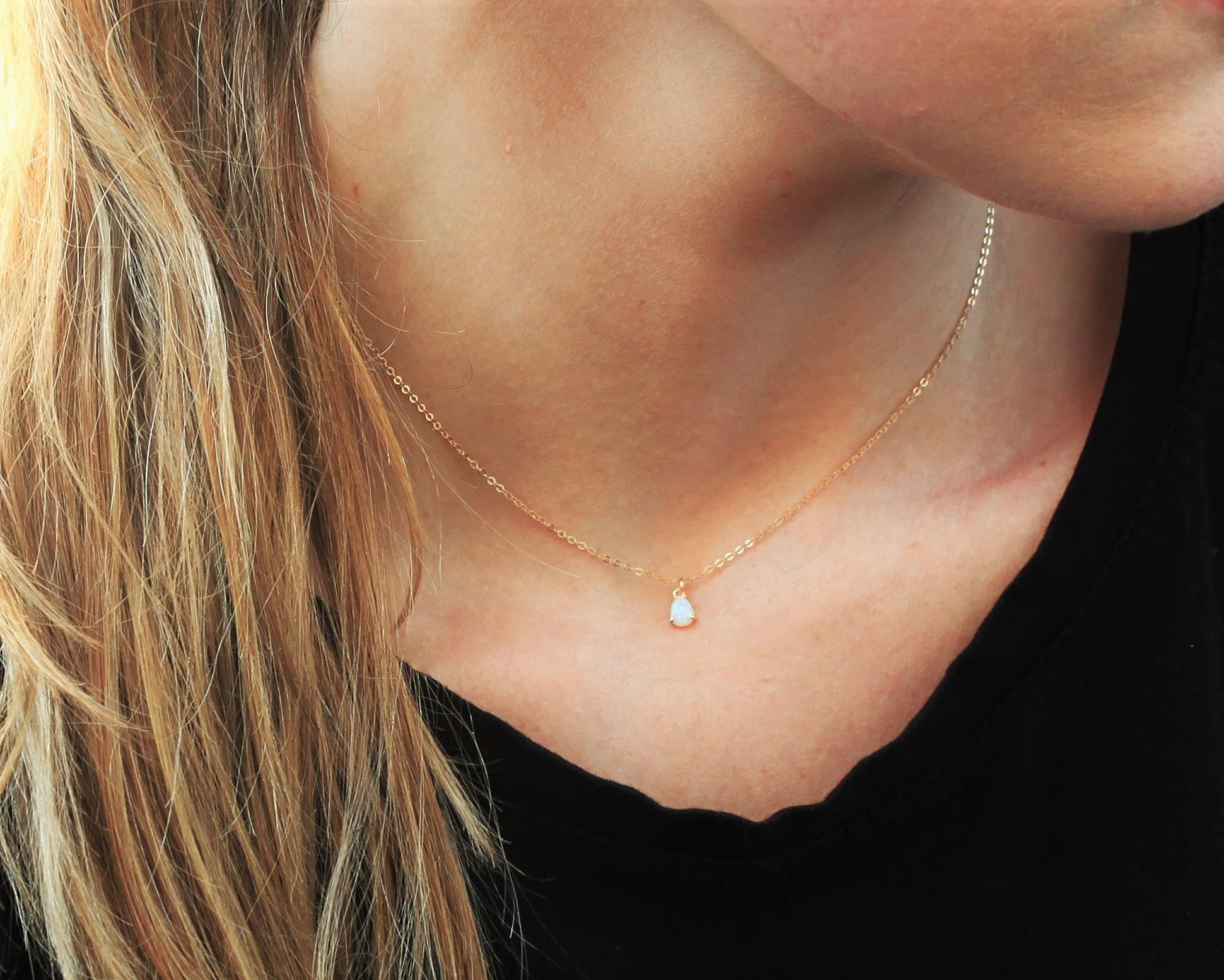 Super Dainty Opal Pendant Necklace for Women 14kt Gold Filled Jewelry
