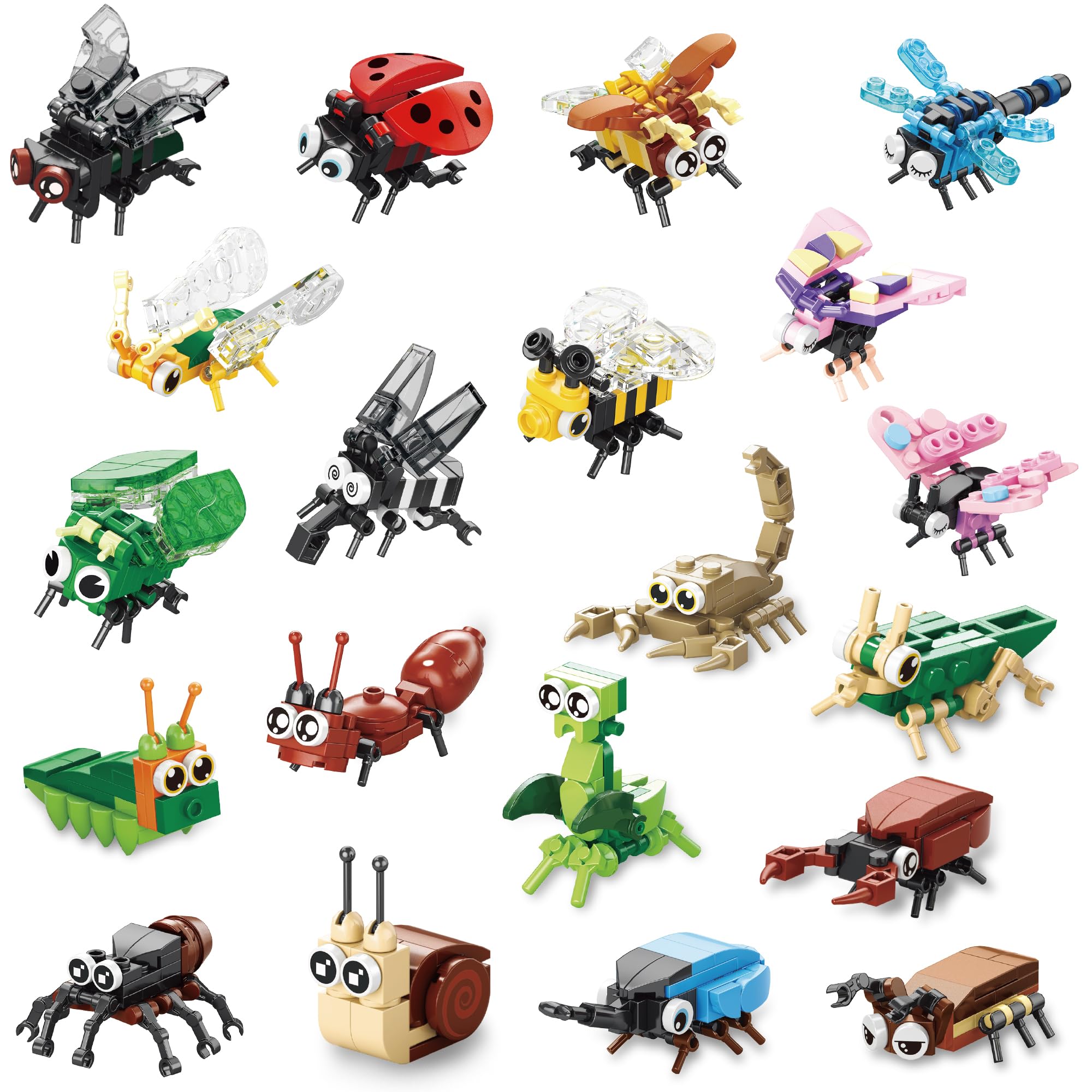 Sawaruita 20 Pack Mini Building Blocks Party Favors Insect Sets Kids 6+ | 628 Pcs ABS Building Blocks. 20 Wrapped Insect Sets with Instructions. Party favors, Classroom Prizes