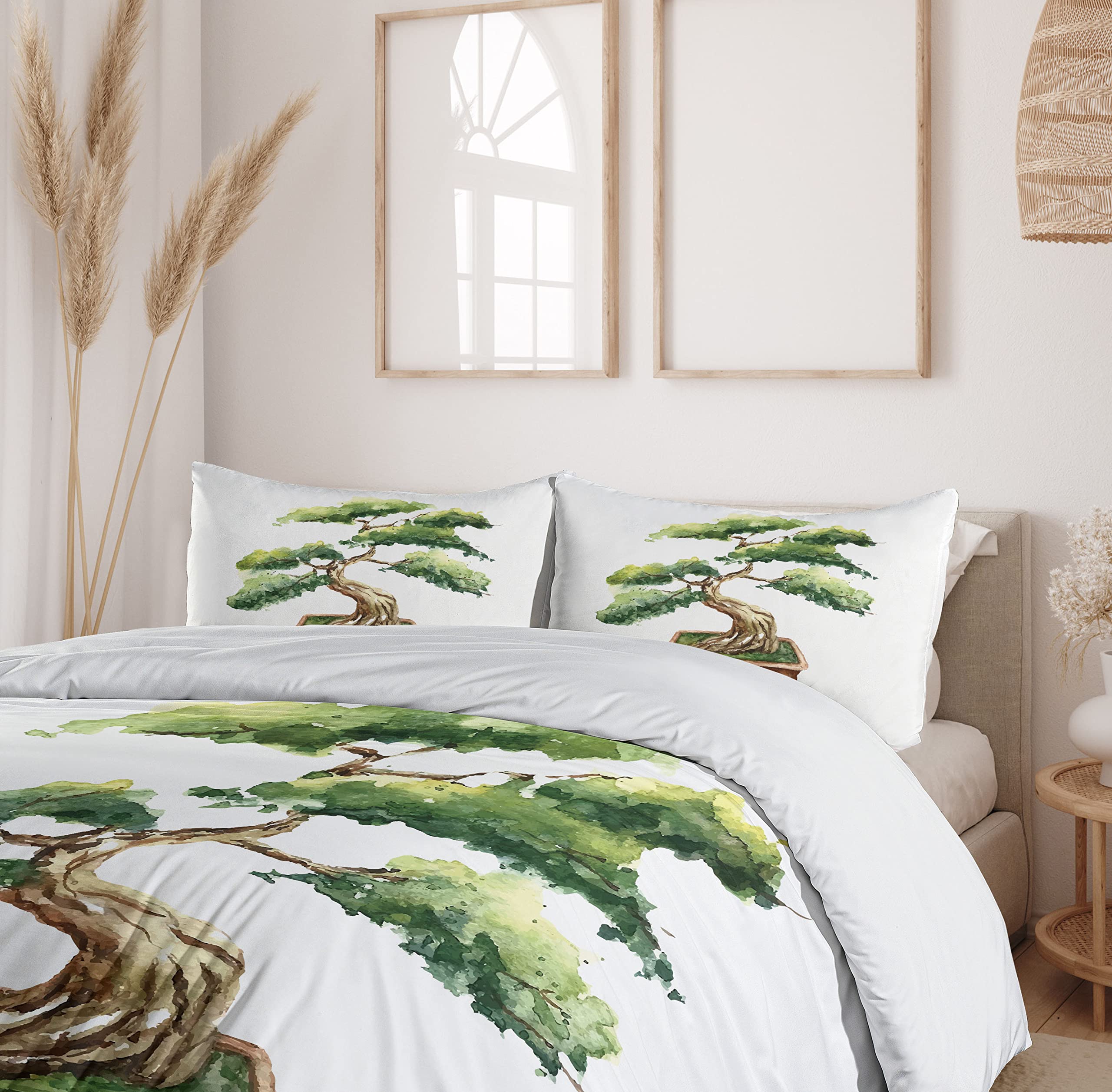 Amazon｜Zen Garden布団カバーセットby Ambesonne、水彩スタイル盆栽