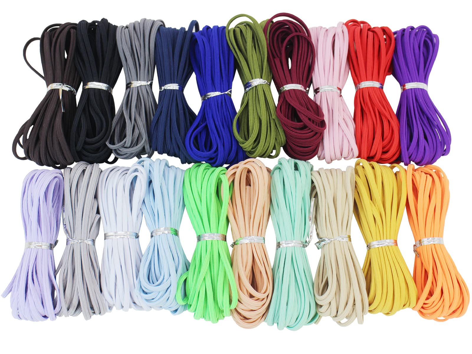 JESEP YONGJESEP YONG Colored Flat Elastic Bands 1/8 inch Double-Side Elastic Knit Heavy Stretchy Cord for Sewing Crafts DIY, Handmade Hair Ties, Bedspread, Cuff, Shoes, Pencil Pouches 100 Yards