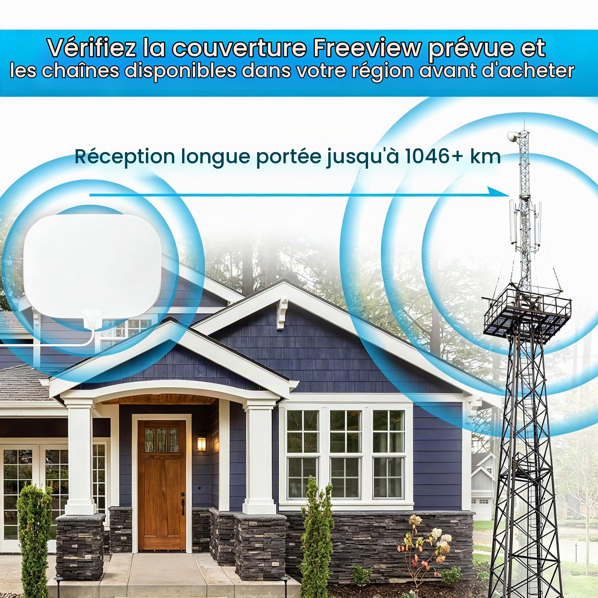 2026 Antenne TV Intérieure Améliorée, 650KM+ Antenne TNT Intérieure à Longue Distance, Réception HD à 360° Chaînes TV Locales, Compatible avec Les TVs Intelligents et Anciens, Câble Coaxial de 10M
