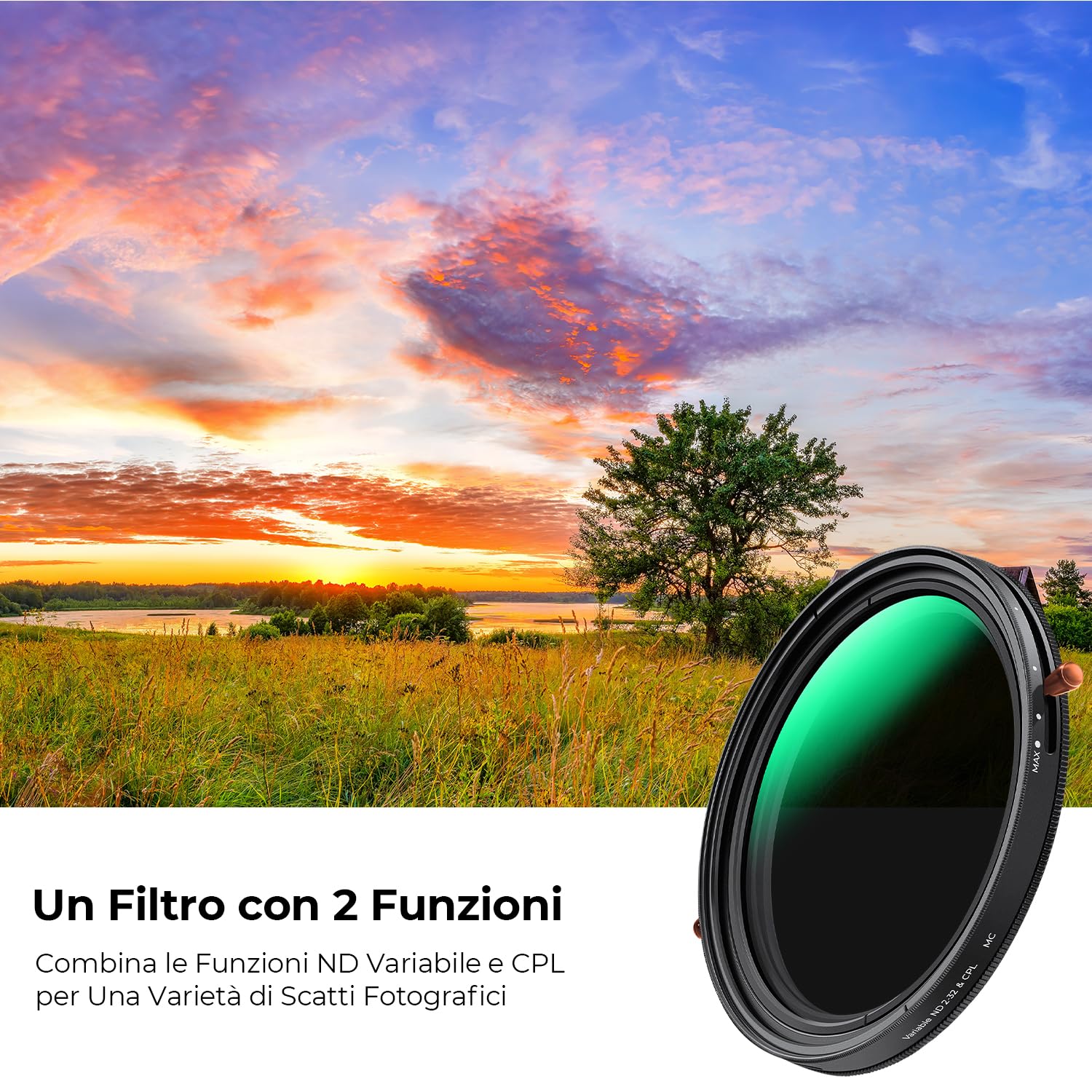 K&F CONCEPT 49mm Filtro Variabile ND2-32 & Polarizzatore 2 In 1, Filtro Densità Neutra ND2-32 & CPL in Vetro Ottico 24 Strati Nano Rivestimento (Nano-D Serie)