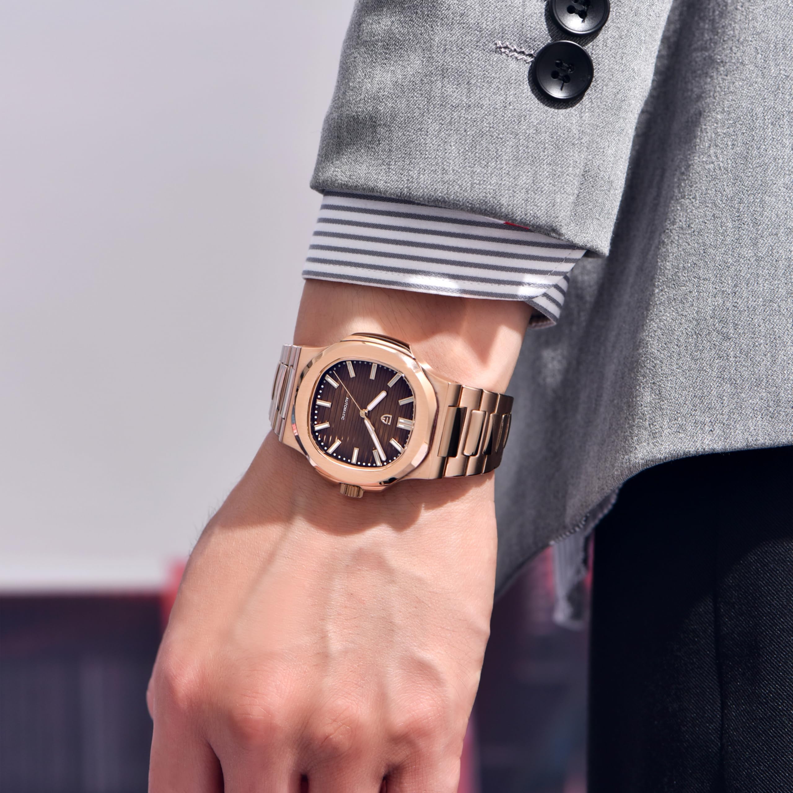 Pagani Design PD1728 Automatikuhr für Herren, 40 mm Edelstahl-Armbanduhr mit leuchtendem Zifferblatt, 100 m wasserdicht, Synthetisches Saphirglas, wasserdichte Business-Armbanduhr