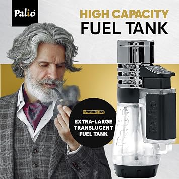 Palio Vesuvio Triple Jet Flame Torch Lighter, Blue Precision Apex Flame, Translucent Body, Extra-Large Fuel Tank, Easy Flame Adjuster, High Altitude Tested, Durable Refillable Butane Lighter