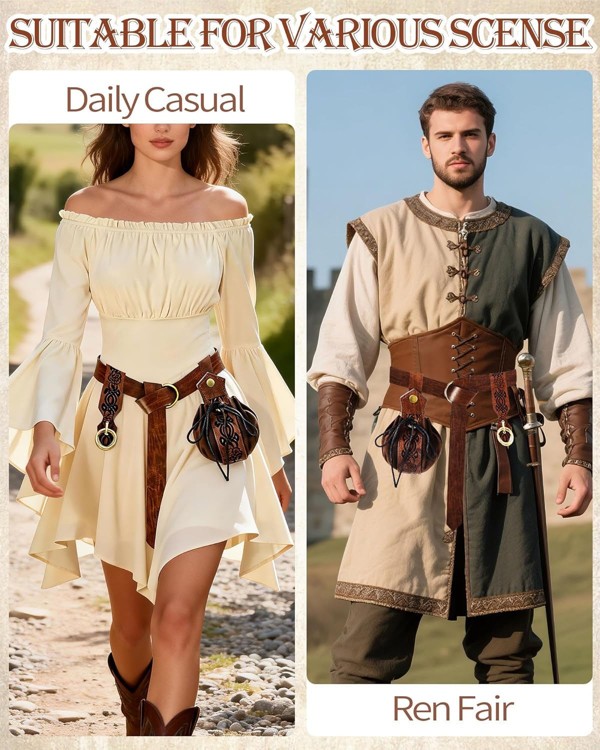 5PCS Renaissance Accessories Medieval Belt Leather Bracers Belt Pouch Keychain Renaissance Costume Set for Halloween - Image 4