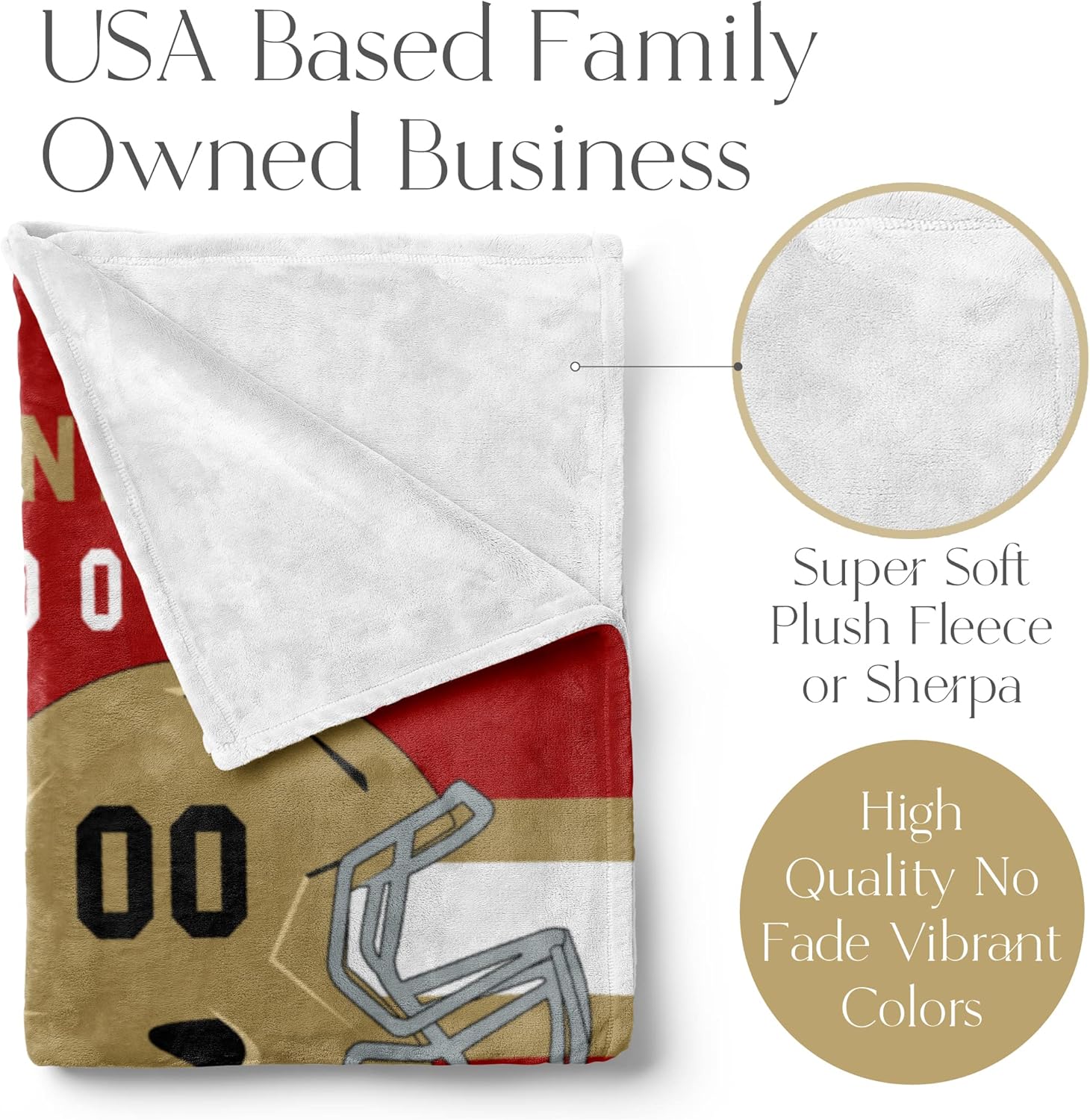 Personalized Throw Blanket for Football Fans - Ships Next Day - Made in USA - Custom Fleece Name Blanket - Ideal for Youth Football Players & Adults (96x120 Fleece - San Francisco)