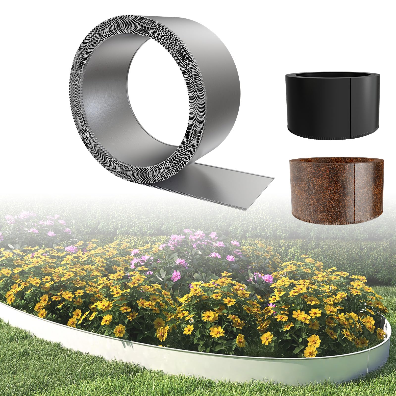 LZQ Rasenkante Metall Verzinkt 20m, Raseneinfassung Beeteinfassung mit Gezackte Kanten, Mähkante Garten Beetumrandung, Rasenkantenband Gartenbegrenzung Gartenzaun Palisade Höhe 15 cm, Silber