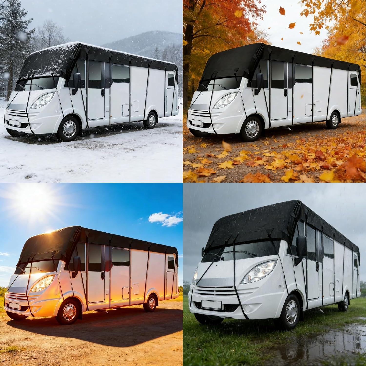 Camper RV Cover 28 x10 ft Waterproof Dustproof Snow Proof Travel Trailer Roof Top Cover, Oxford Fabric Rooftop Cover with Windproof Side-Straps and Buckles for Caravan Motorhome Truck