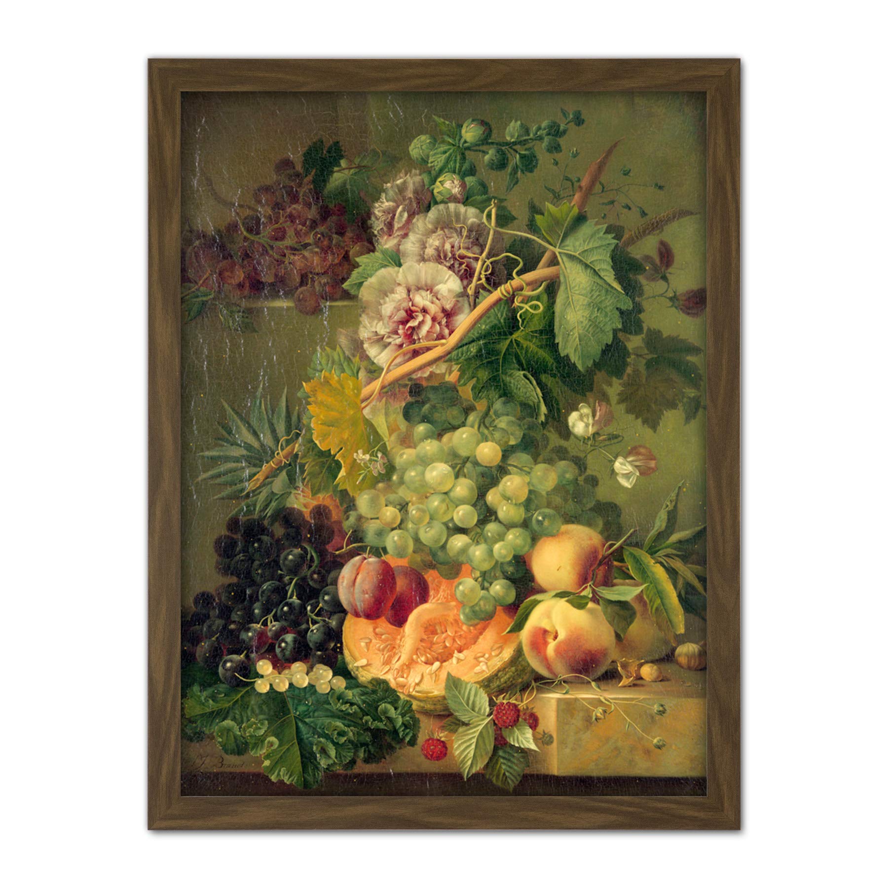 Artery8 Brandt Still Life With Flowers And Fruits Painting Artwork Framed Wall Art Print 18X24 Inch