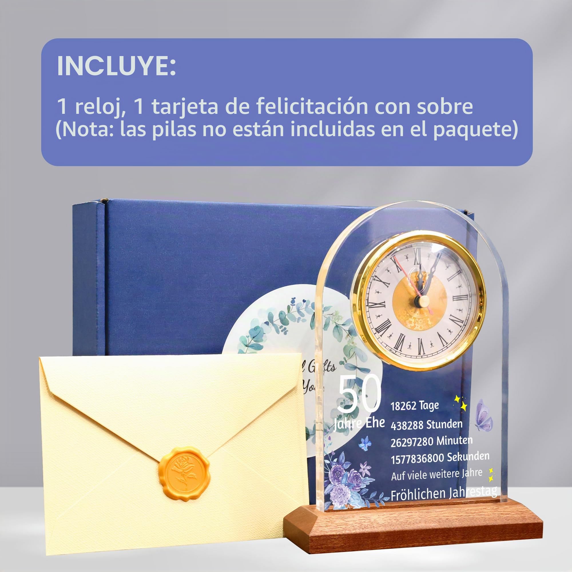 OkiyiD 60 Aniversario Regalo de Boda, Reloj de Cuarzo de Aniversario, Reloj de Mesa de Escritorio, 60 años de matrimonio, Boda de Oro para Pareja, Padres, Abuelos (50 Ani, OK-UVSZ000