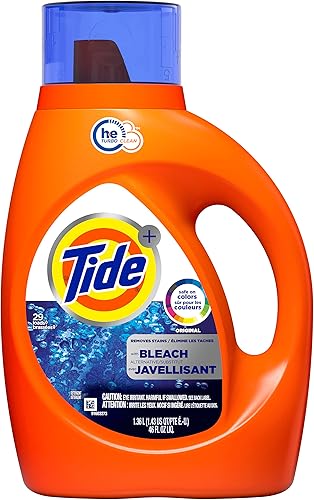 Tide Plus Bleach Alternative HE Turbo Clean Detergente líquido para ropa, 46 onzas líquidas, 29 cargas