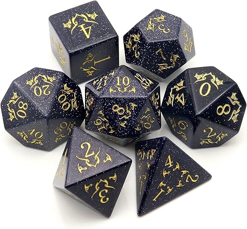 Miniatura 2 de Haxtec Moonstone - Juego de dados poliédricos DND de labradorita con funda de dados de madera para D&D Calabozos y Dragones, juego de mesa de regalo