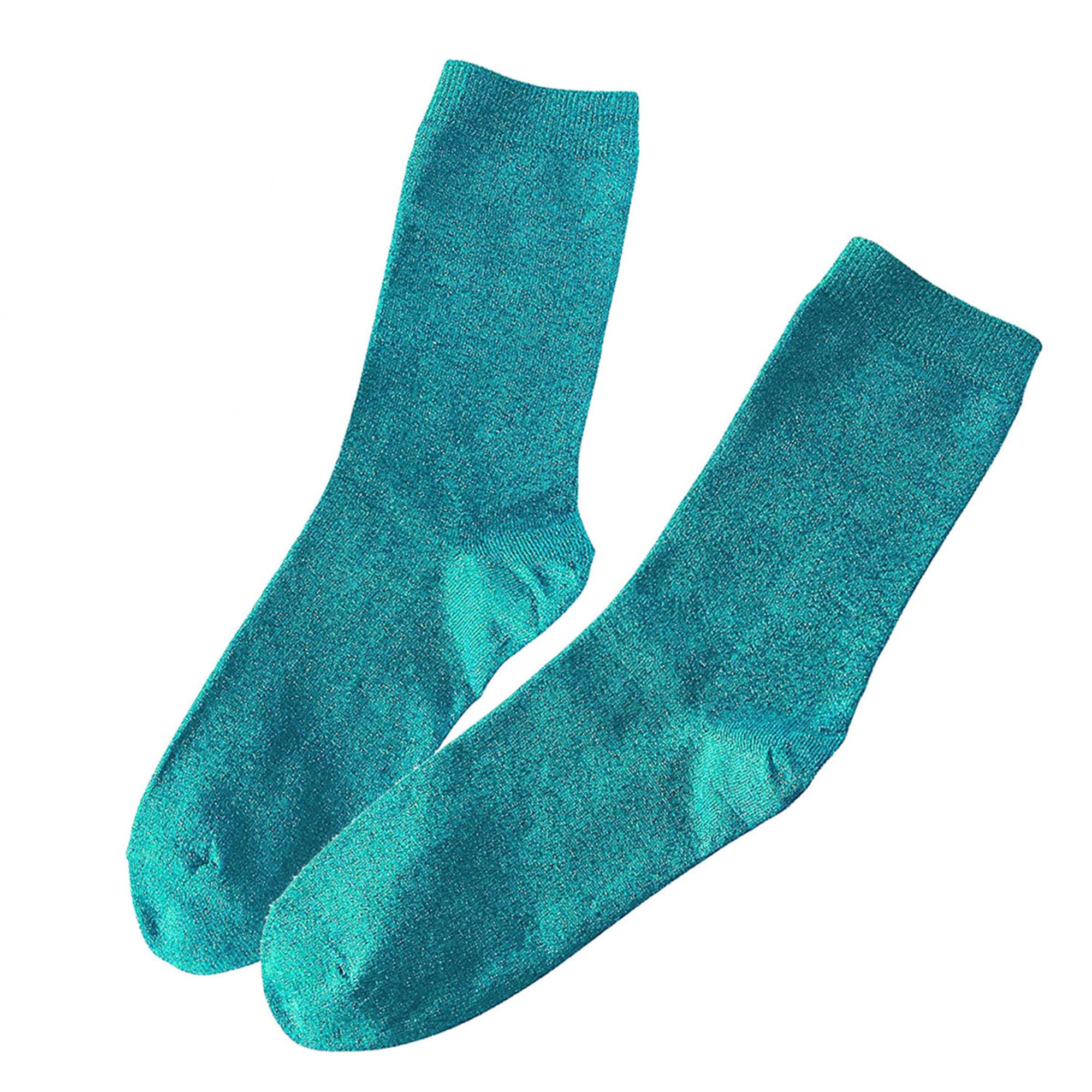 Cenast Women's Blue 2 Pairs Novelty Glitter Ankle Socks Casual Bright Retro Sox Piles Sock, One Size