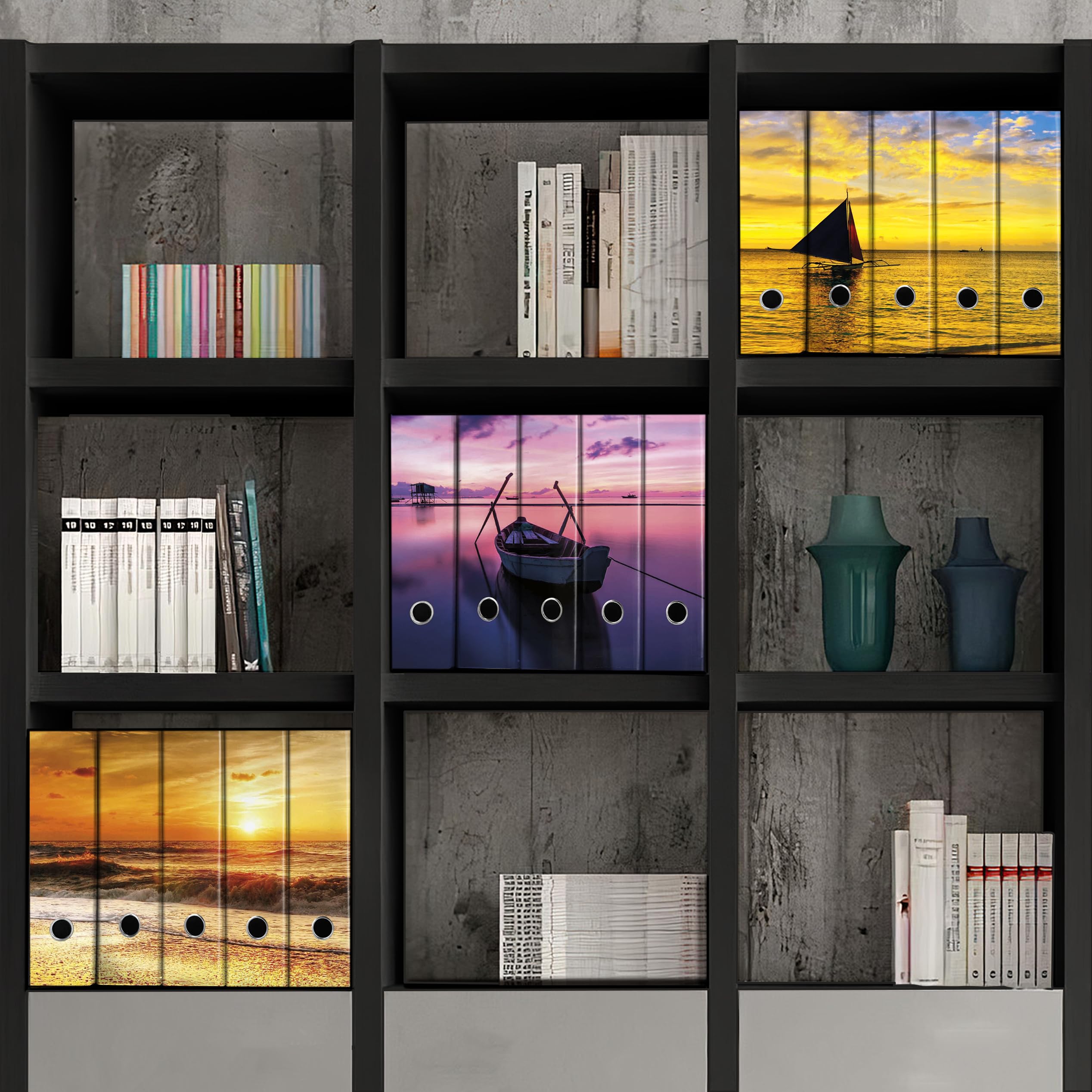 SET da 5 Raccoglitori ad anelli - BARCA TRAMONTO (28x31 cm con 4 anelli)