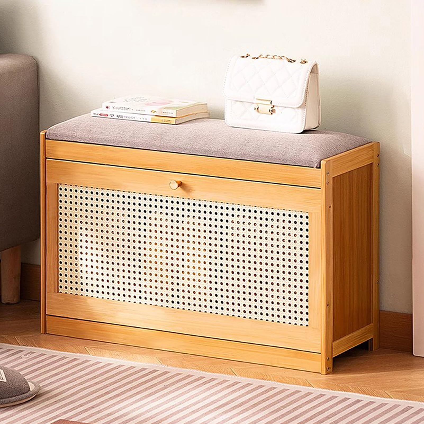 GDMDPTE 2-Tier Wooden Shoe Storage Bench with Cushioned Seat Entryway nizer Cabinet for Hallway Bedroom and Closet - Stylish and Functional Shoe Rack.