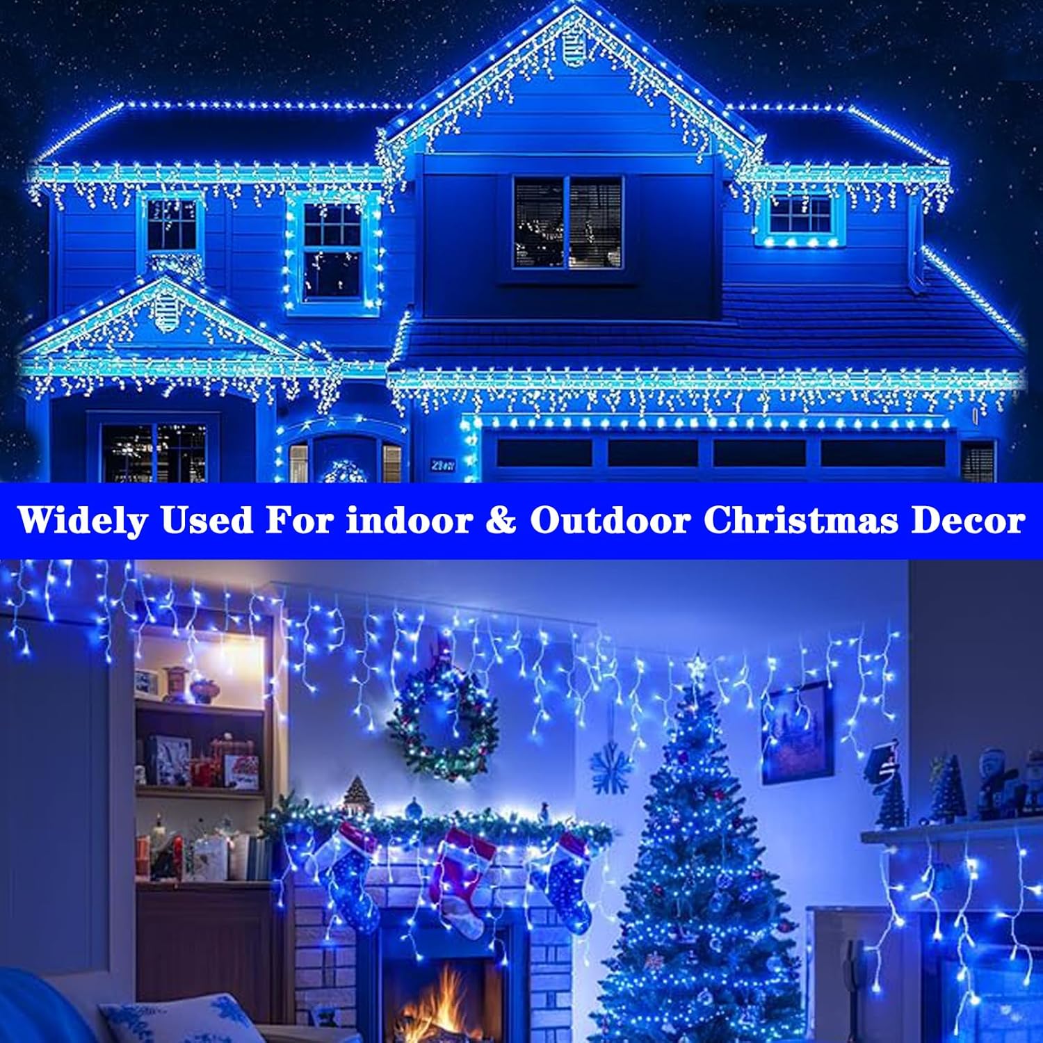 Upgraded 640LED Solar Christmas Icicle Lights Outdoor Waterproof,60+16FT 13 Modes & USB Rechargeable Solar Powered Icicle Light for Roof House Yard Christmas Outdoor Decoration