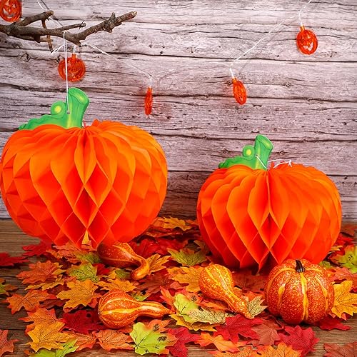 Miniatura 4 de Jaloro 5 piezas de calabaza de tejido de Acción de Gracias y 200 hojas de arce de otoño, calabaza artificial, panal, centros de mesa, hojas de arce