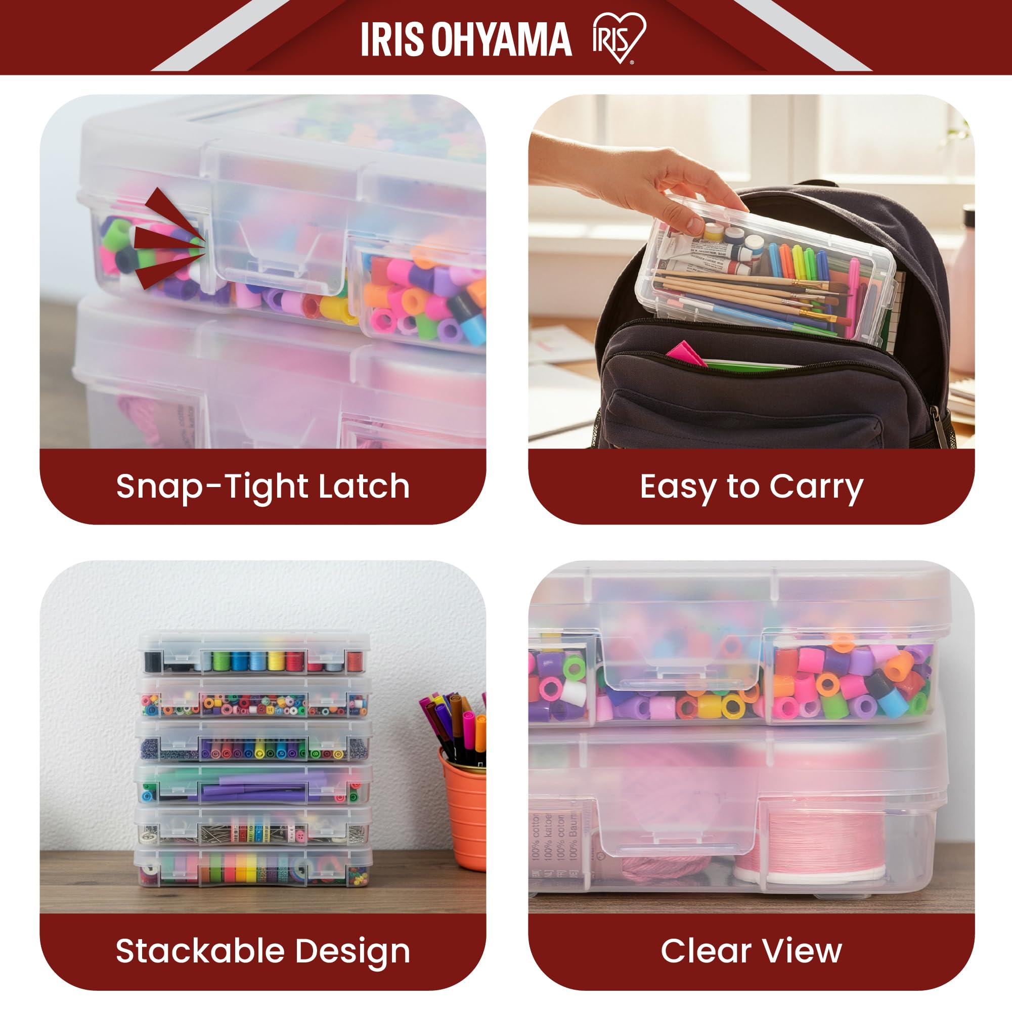Iris Ohyama, Kleine Aufbewahrungsbox mit Klappdeckel, Plastik, 0.8L, 10er-Set, Transparent, Stapelbar, Schnappverschluss, Für Puzzle, Lego, Stifte, Bastelmaterial, Schrauben, Sans BPA, MCC-M