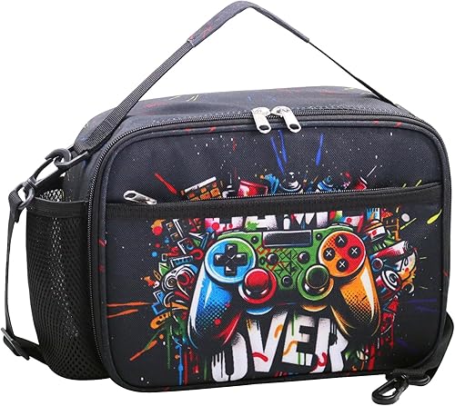 RLGPBON Bolsa de almuerzo para niños, lonchera aislada para niñas y niños, bolsa de almuerzo para juegos para niños pequeños y adolescentes, bolsas