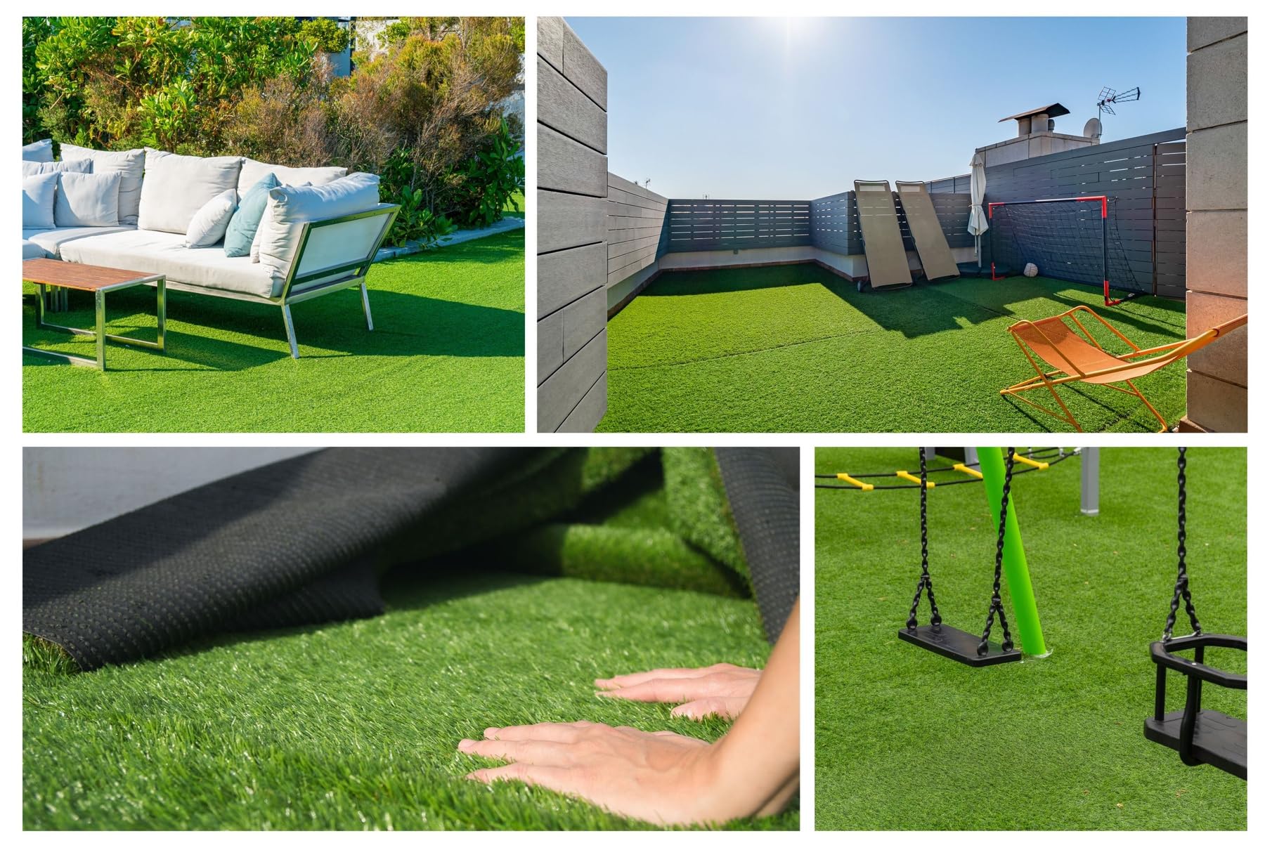 Kunstrasen 150x300 cm, Rasenteppich outdoor für Balkon und Garten, Artificial Grass Majorka outdoor 33mm Kunstrasen grün, Wasserdurchlässig Kunstrasen Rollrasen mit Meterware für Terrasse