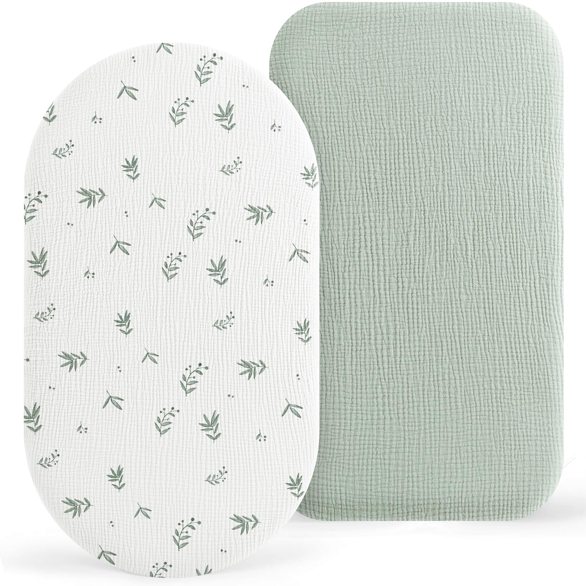 Susurration Moses Basket Sheets, 2 Pack Muslin Cotton Bassinet Sheets Fits Oval and Rectangle Crib Bassinet Mattress