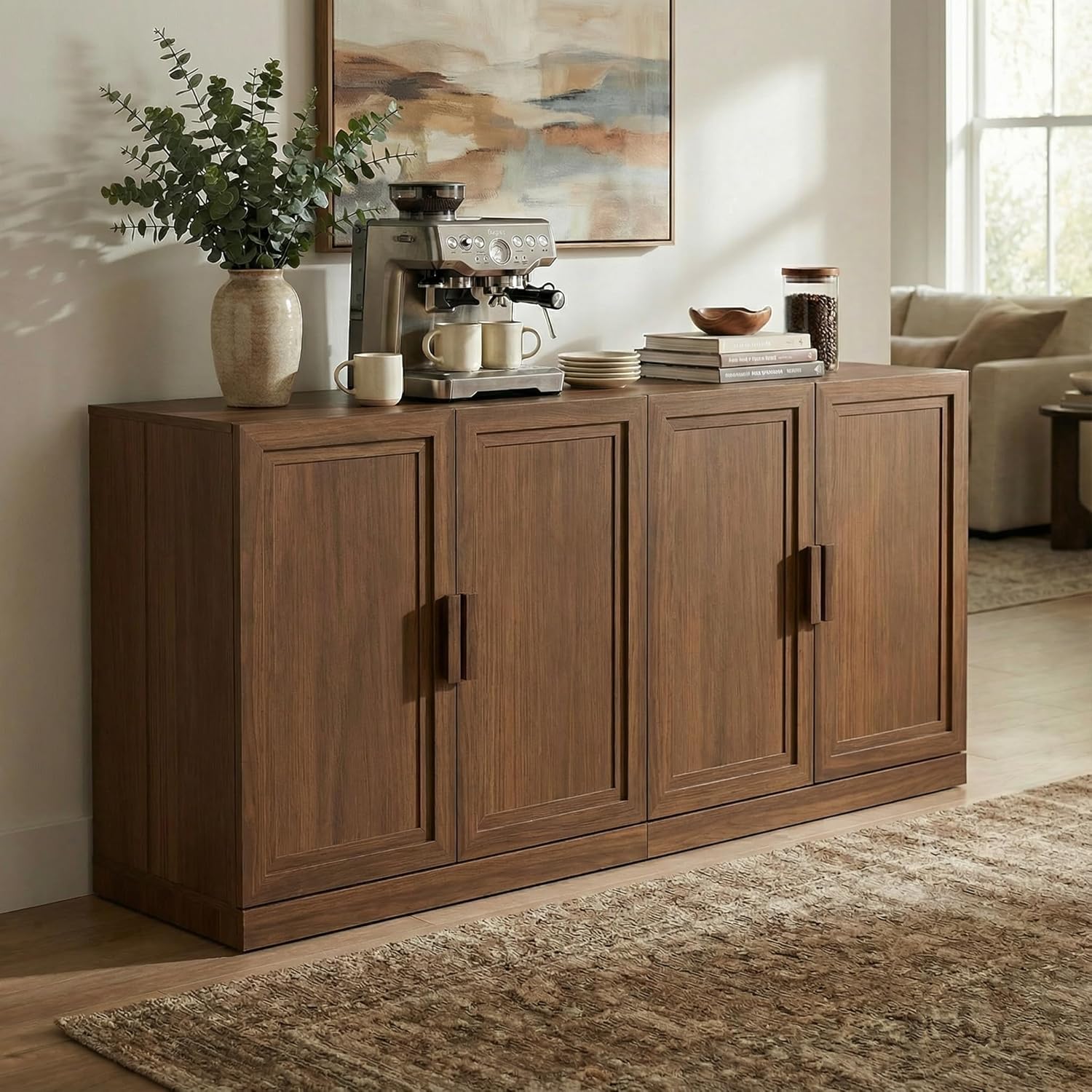 Casaphoria Adam Sideboard Buffet Cabinet with Storage, Sideboard Cabinet with Wooden Doors & Adjustable Shelves, 62" W x 31" H Coffee Bar for Entryway Kitchen Living Room, Walnut
