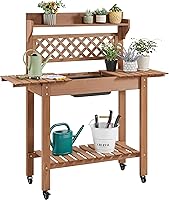 Yaheetech Wooden Potting Bench with Sliding Tabletop, Removable Sink & Storage Shelf - Outdoor Garden Workstation, Brown