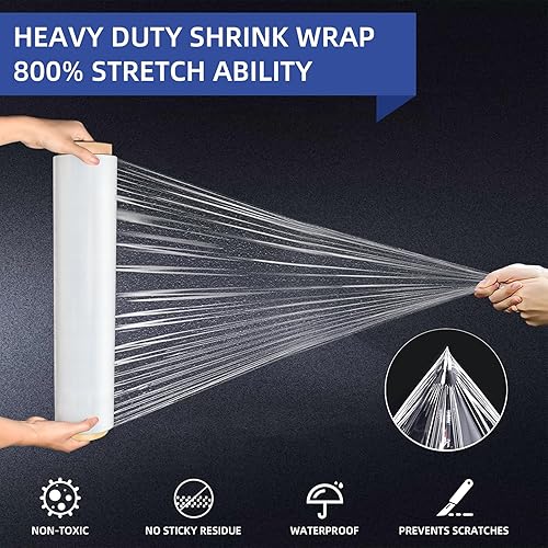 Miniatura 4 de Rollo de envoltura elástico transparente, resistente de 18 pulgadas x 1500 pies, rollo de película elástica de resistencia industrial, fácil de