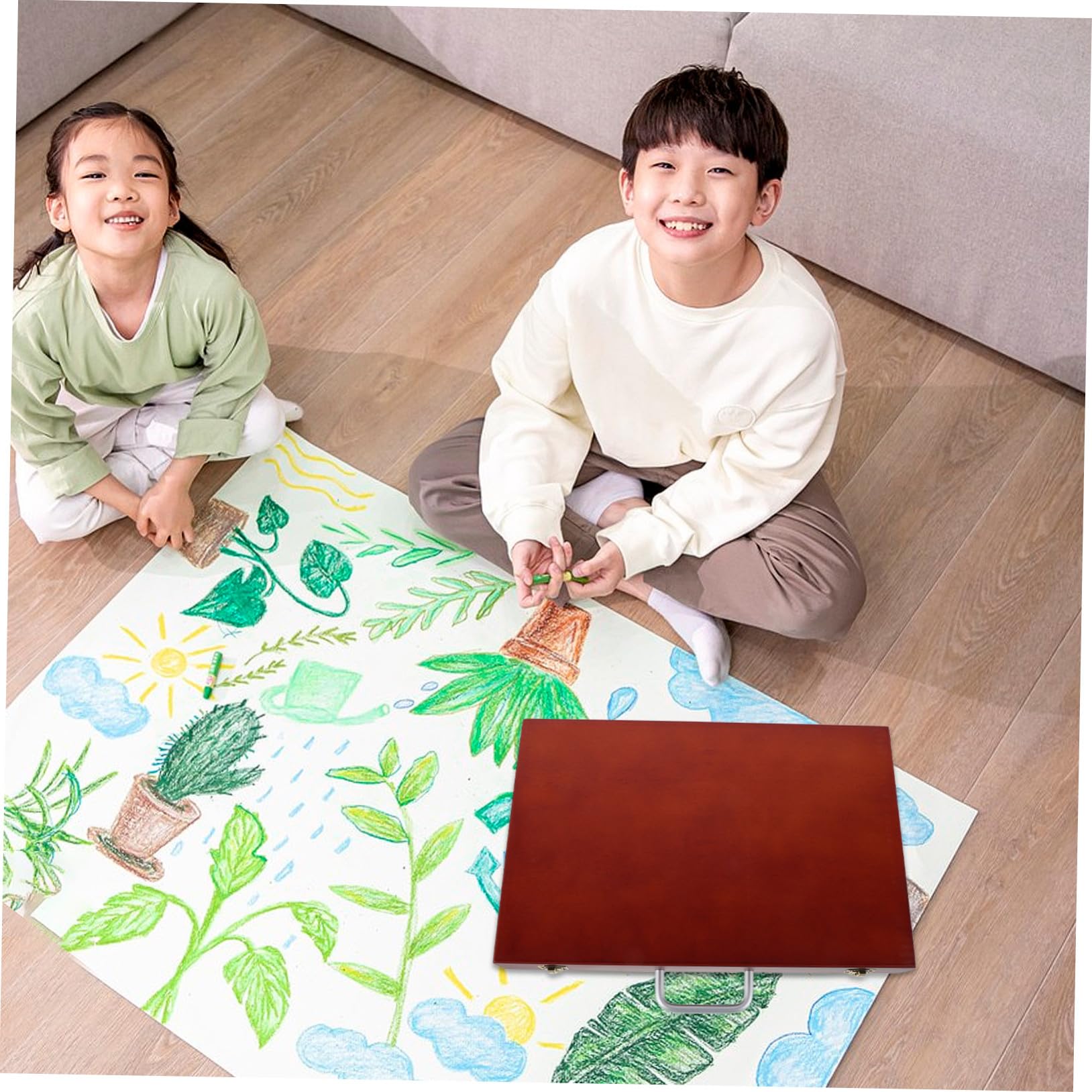 Boîte de Rangement Peinture Portable Bois Style Européen Mallette Multifonction pour Outils de Dessin Étui Pratique pour Étudiants et Artistes