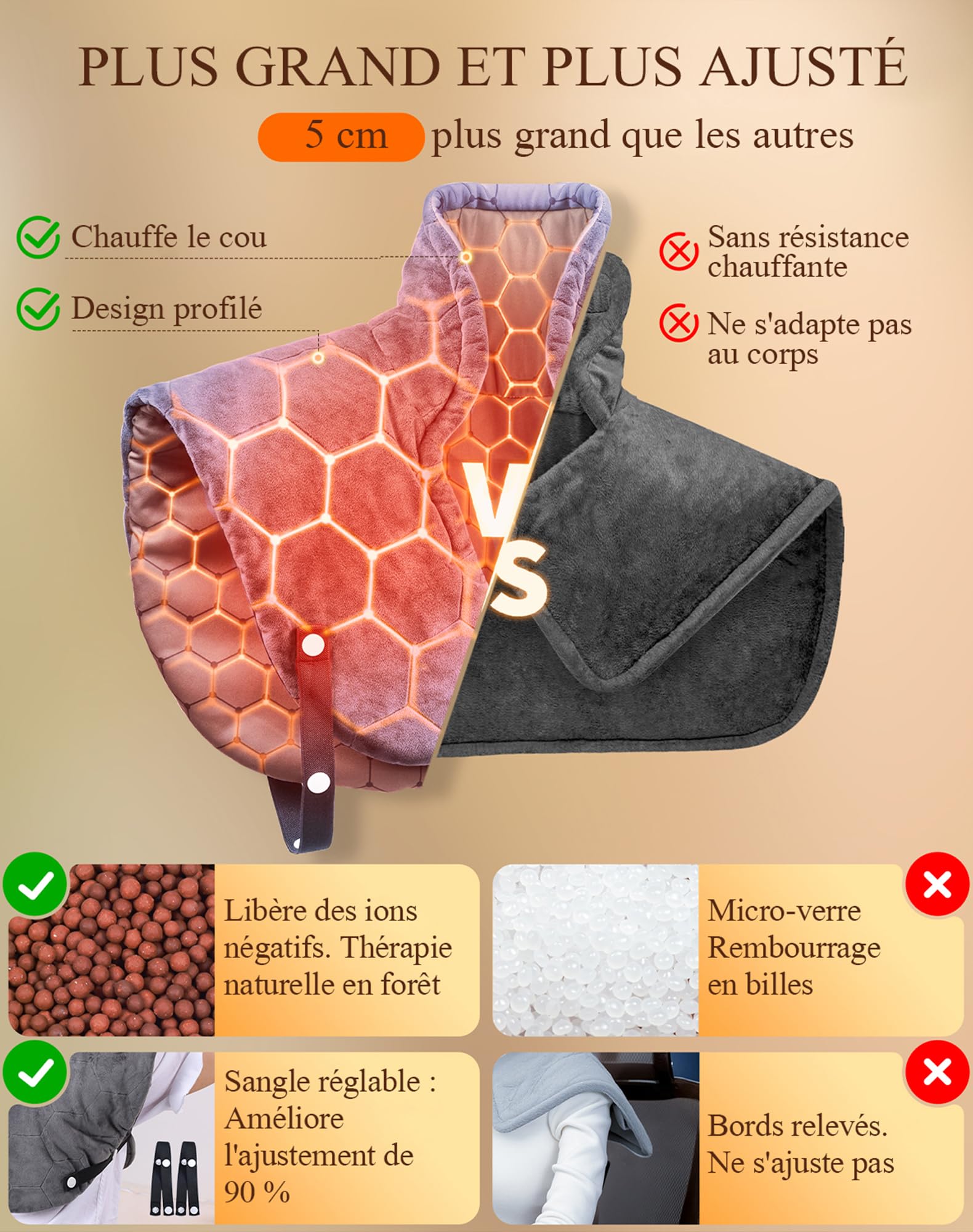 UTK Coussin Chauffant Cervicales, Cadeau Maman, Chauffe Epaule Et Nuque Electrique, Chauffe Rapidement en 30 Secondes, Jusqu'À 70 °C, Coussin Chauffant Léger avec Bandoulière, Cadeau Noel Femme